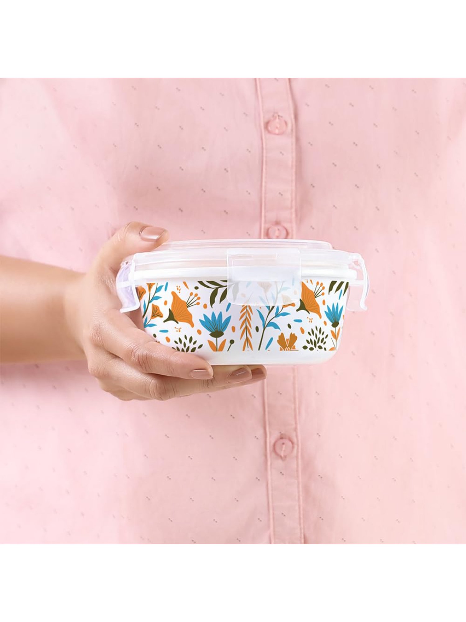 Larah by Borosil Blue Opalware Lunch Box with Lunch Bag