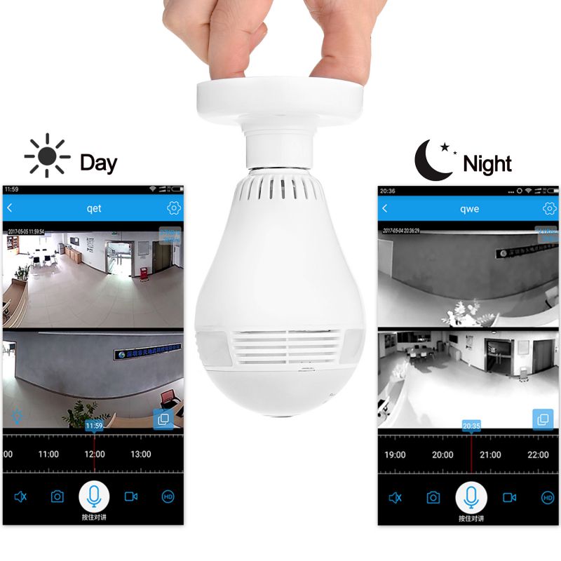 360 degree Panoramic 960P Hidden wifi Camera Indoor Light Bulb Mini Security IP Camera-White