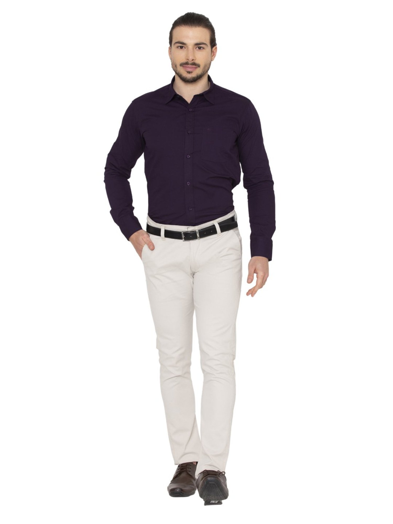 Allen Cooper Purple Cotton Regular Fit Shirts
