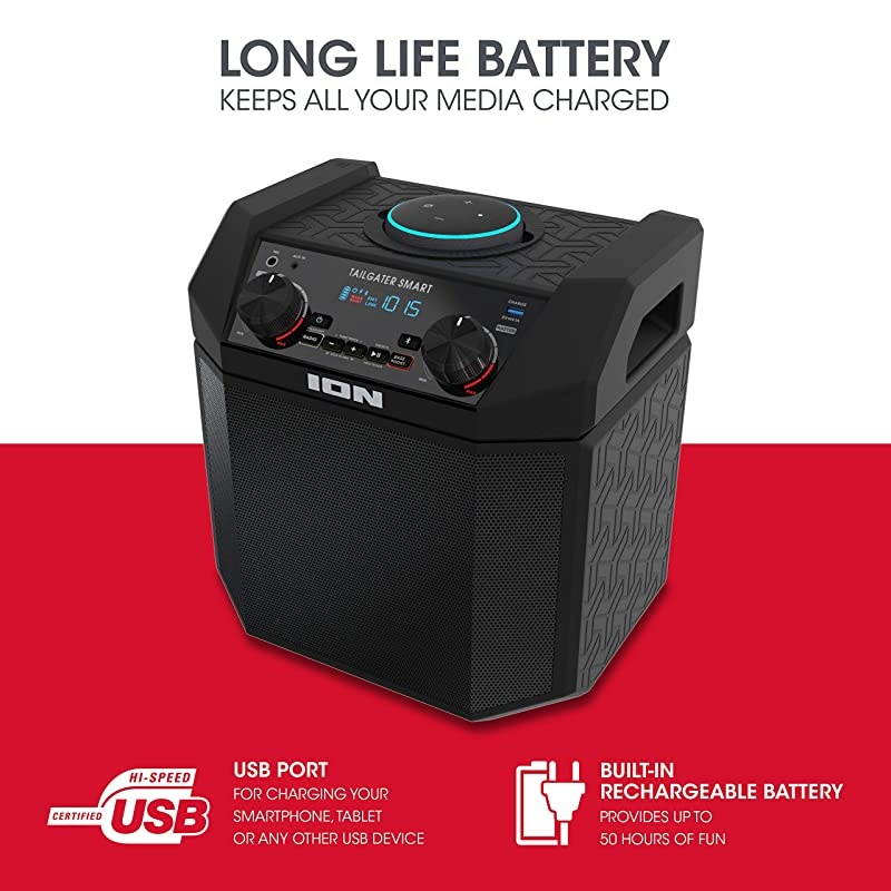 50W Outdoor Echo Dot Speaker Dock/Portable Alexa Accessory with Bluetooth Connectivity and 50 Hour Rechargeable Battery-Tailgater Smart