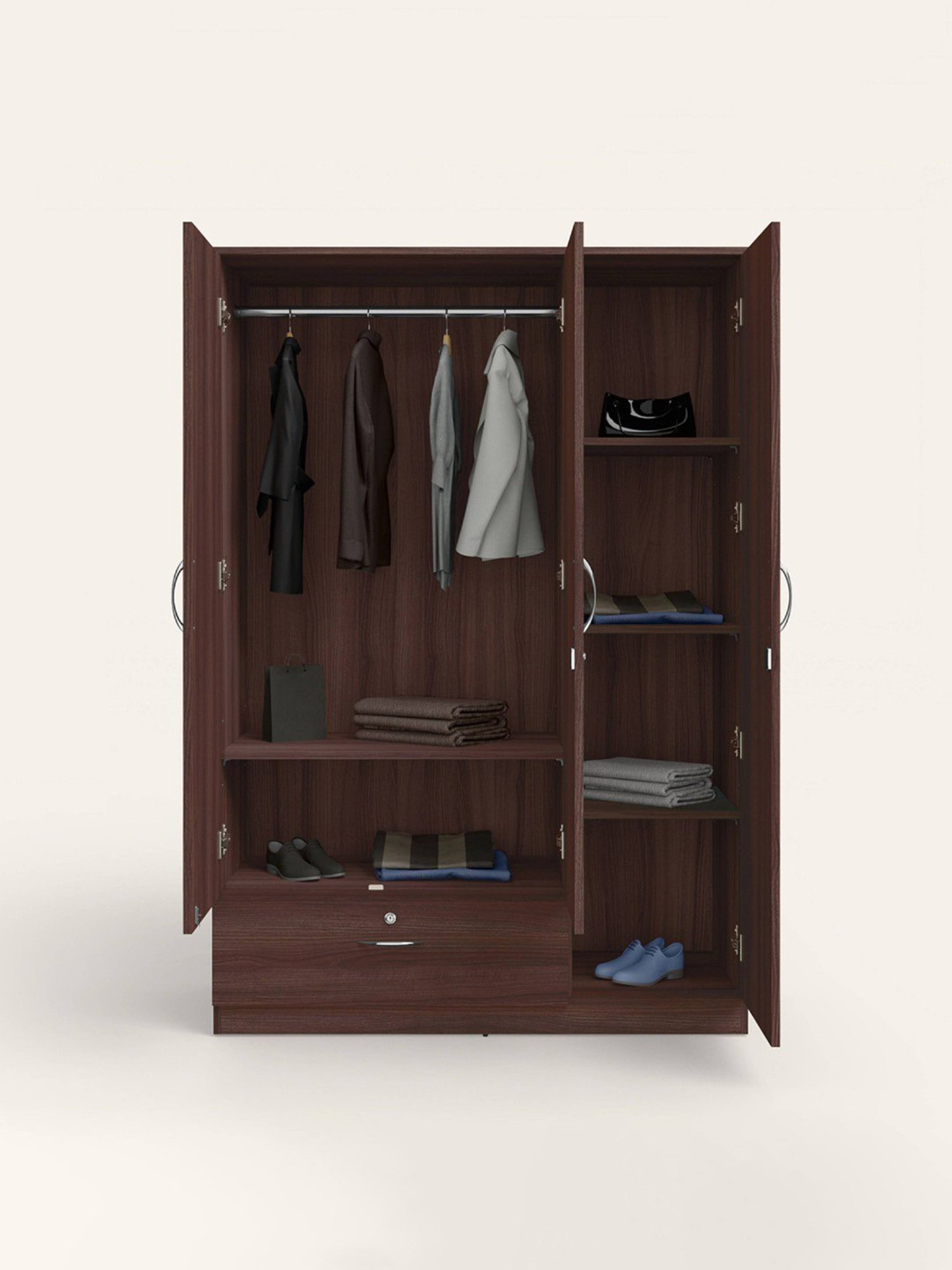 Godrej Interio Ewa Brown Engineered Wood 4 Door Wardrobe