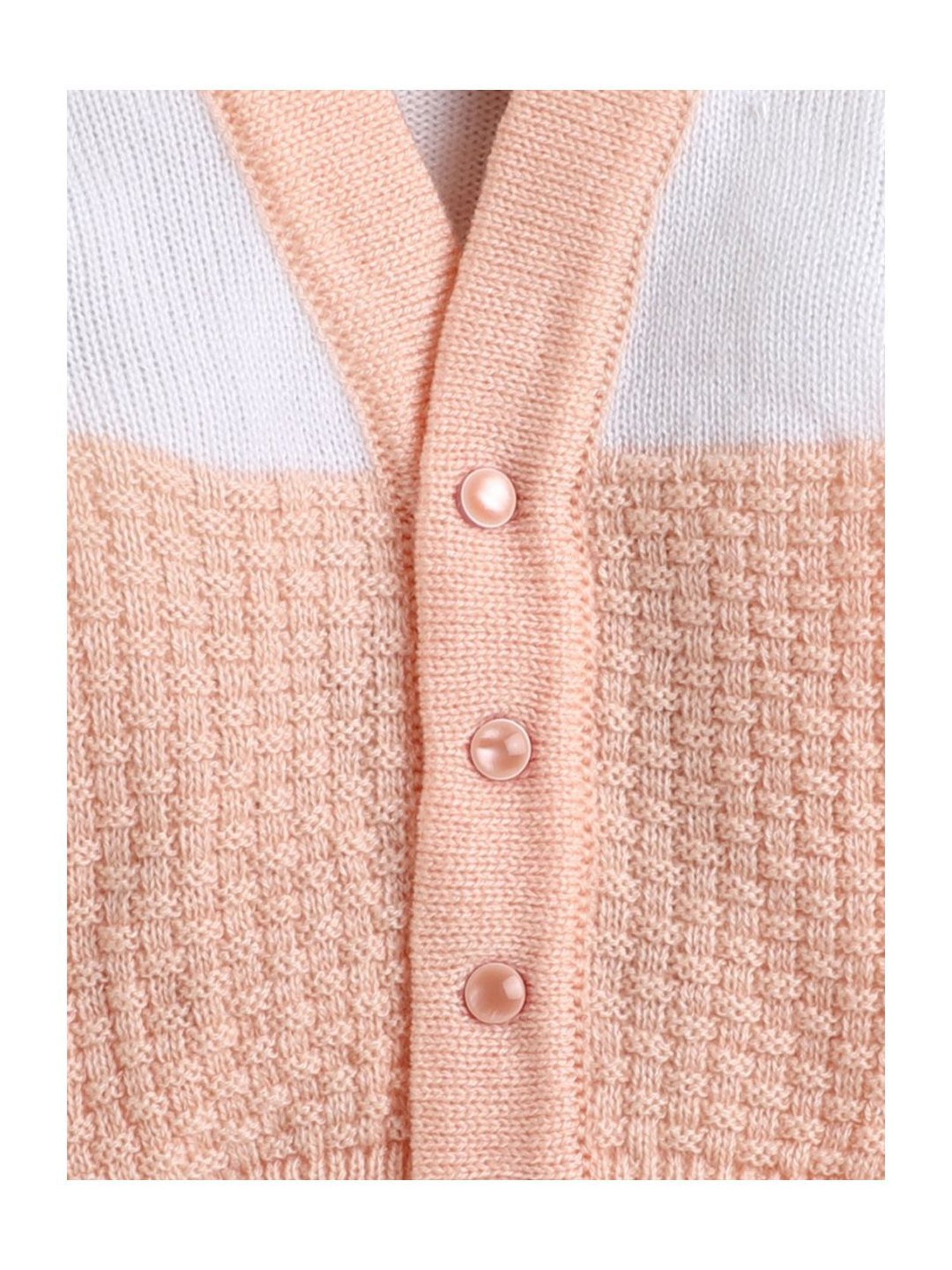 Little Angels Kids Beige & White Textured Pattern Full Sleeves Sweater Set