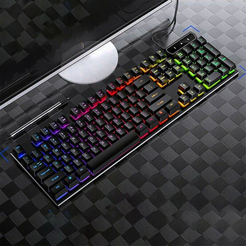 Vicabo 104 keys USB Wired Mechanical Feeling  Gaming Keyboard, Small Compact Multicolour LED Backlit, Multimedia Function Keys, Water Resistant for PC/Laptop/Mac - White