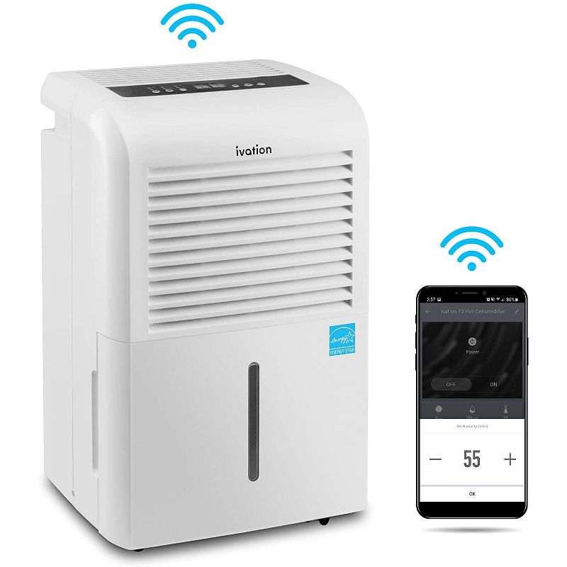 Ivation 4,500 Sq. Ft. Smart Wifi Dehumidifier with App, Continuous Drain Hose Connector, 2.25 Gal Reservoir for Medium & Large Rooms - White