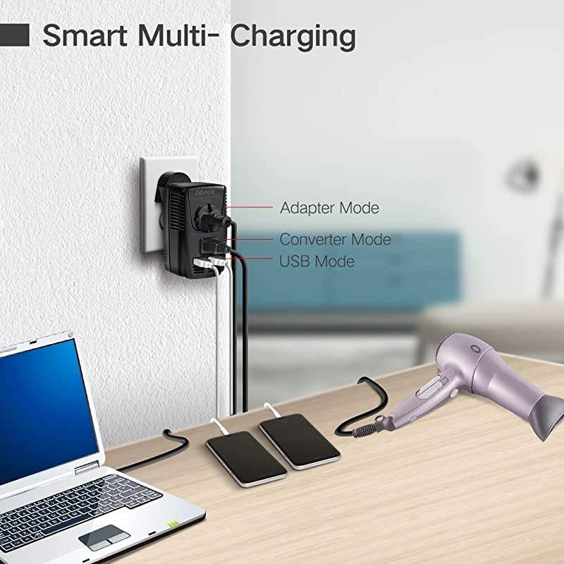 Upgraded  C11 2000W Travel Voltage Converter for Hair Dryer Straightener Curling Iron, Step Down 220V to 110V, 10A Power Adapter with 2 USB and EU/UK/AU/US Plugs for Laptop Camera Cell Phone