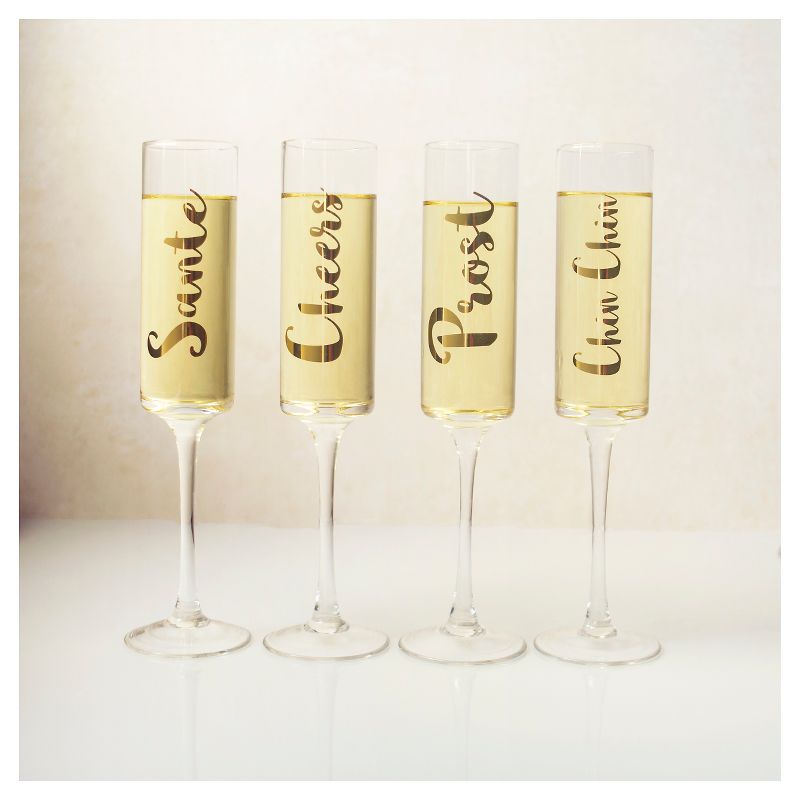 Contemporary Gold Cheers Champagne Flutes Drinkware Set