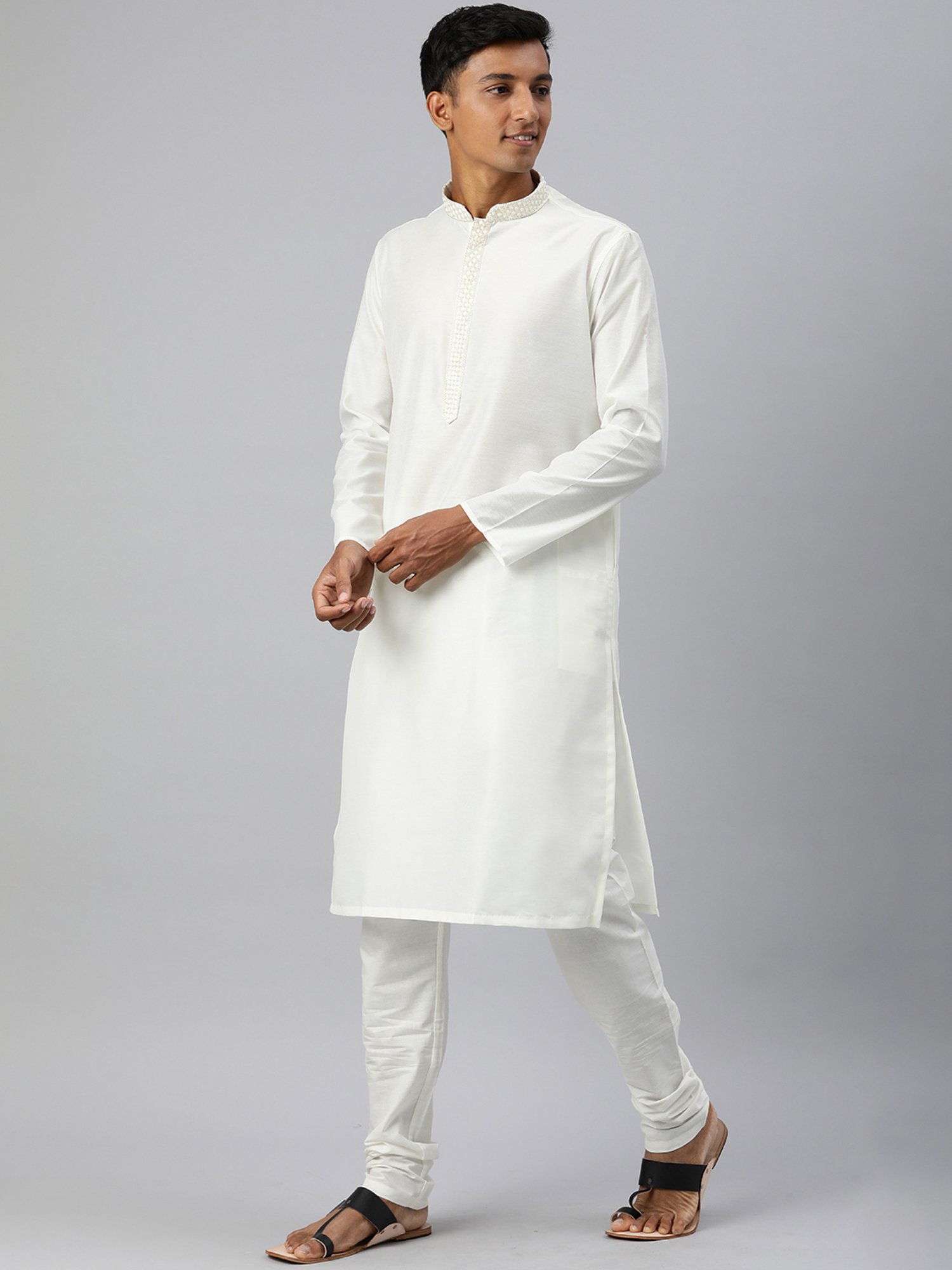 Manthan Light Cream & White Regular Fit Kurta & Churidar Set