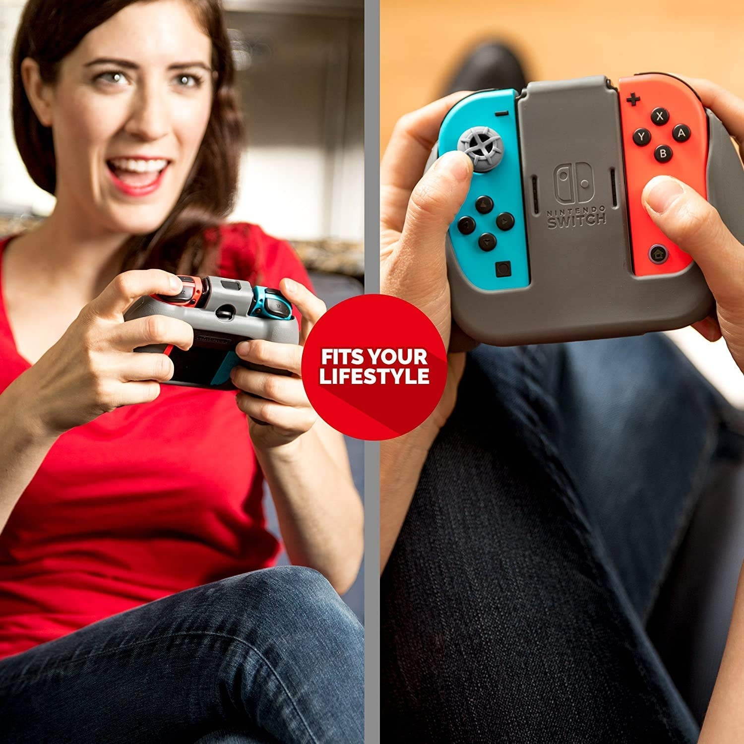 Officially Licensed Nintendo Switch Joy-Con Action Pack Grip and Thumb Buttons &ndash; Neon Red Textured Silicone
