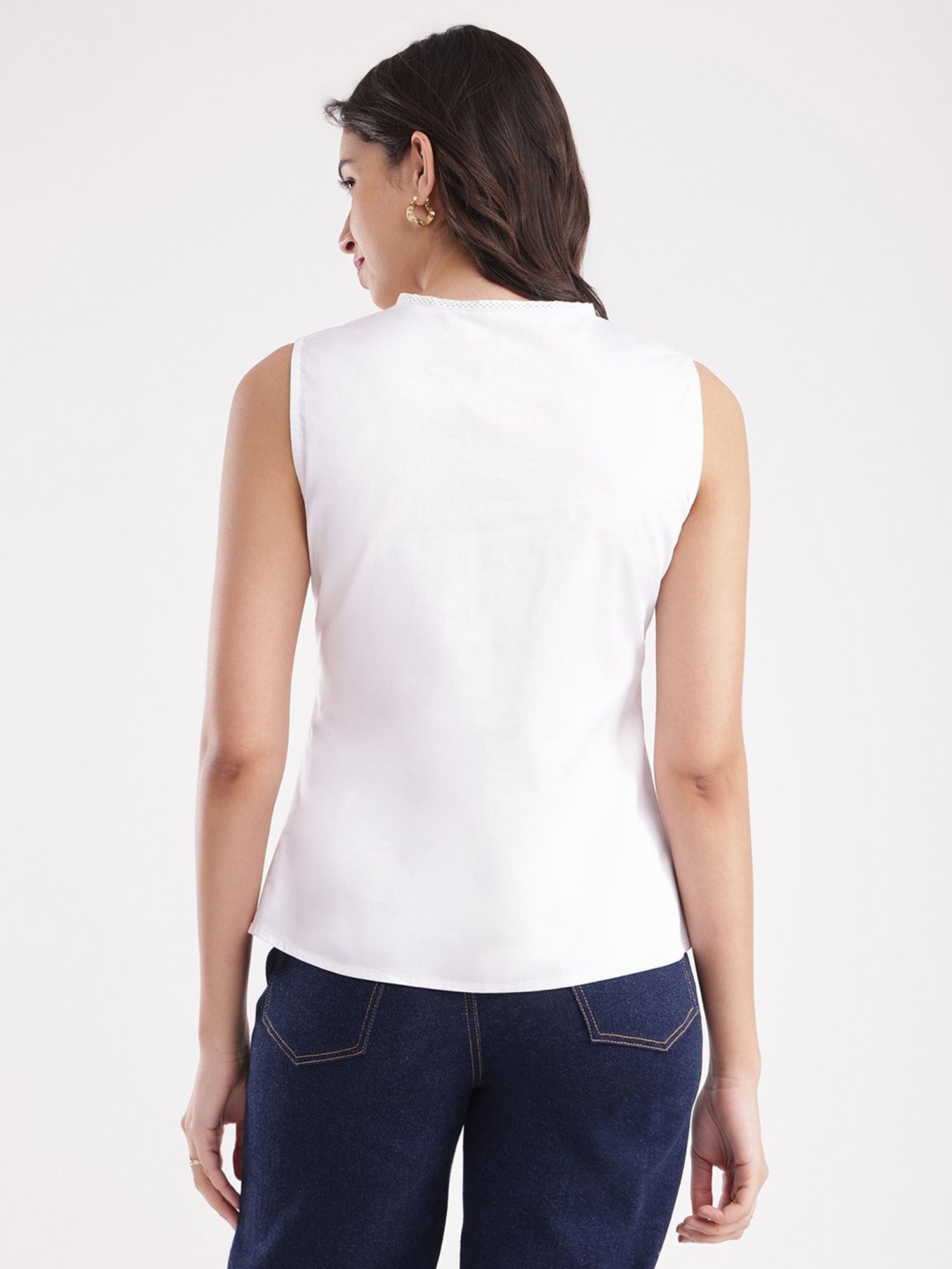 Fablestreet White Cotton Relaxed Fit Top