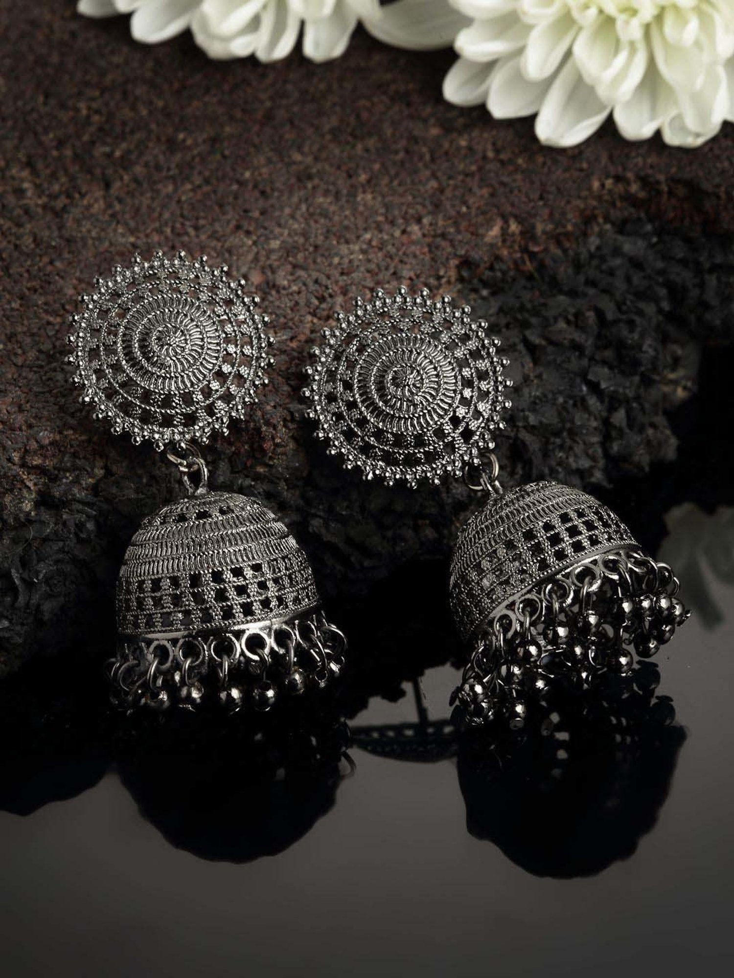 Panash Black Oxidized Dome Shaped Jhumki Earrings