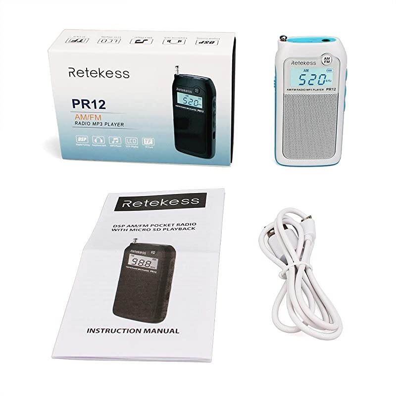 PR12 Portable Pocket Radio AM FM, Small Personal Radio, Digital AM FM Radio with Headphone Socket and Clear Display for Walking (White)