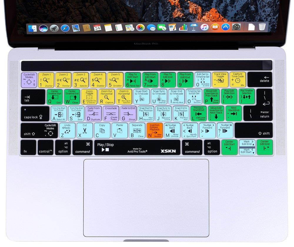 XSKN Avid Pro Tools English Shortcut Keyboard Skin for 2016 Touch Bar MacBook Pro 13 (A1706) & MacBook Pro 15 (A1707) Silicone Cover, US EU Layout