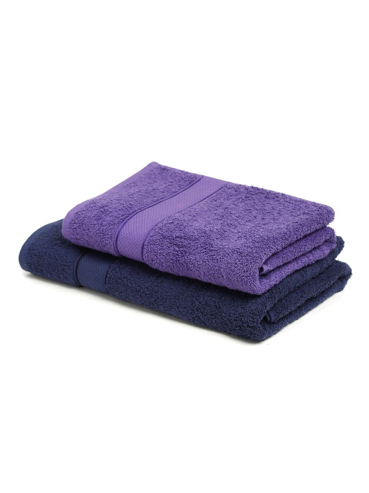 Creeva Navy & Violet 525 GSM Cotton Bath Towel Set of 2