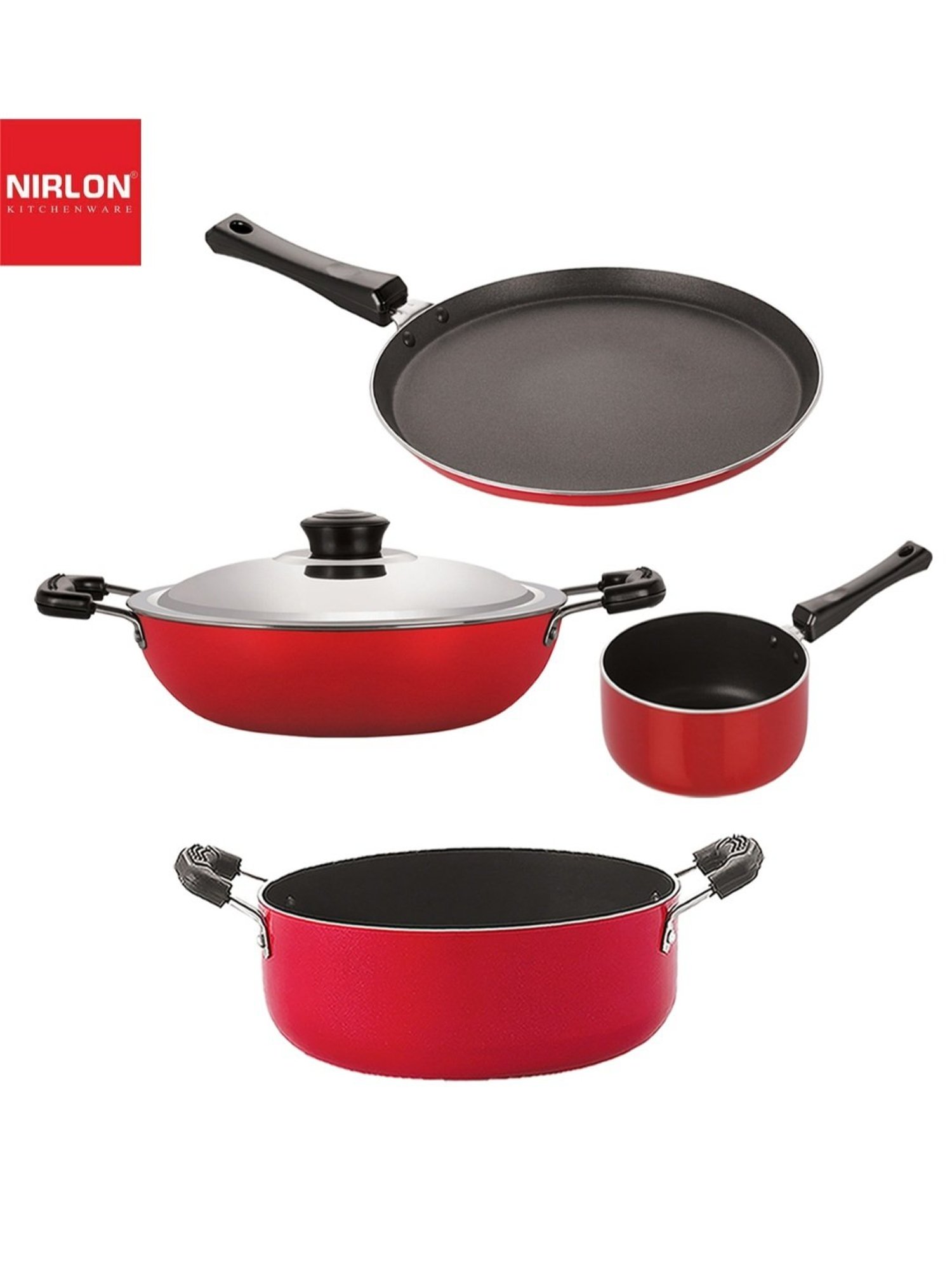 Nirlon Red Aluminium Non- Stick Cookware - Set of 4