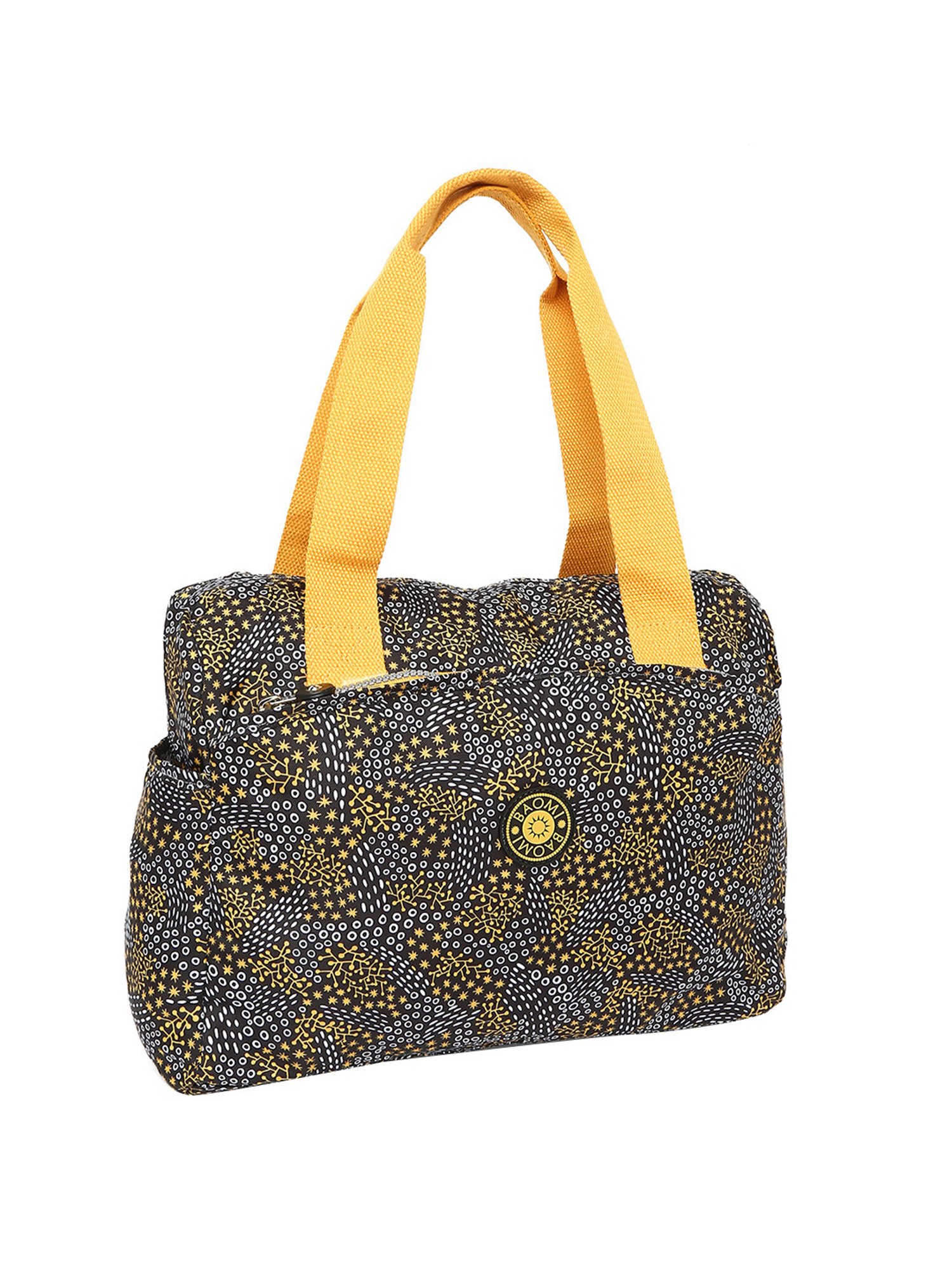 Baomi Black & Yellow Printed Medium Shoulder Bag
