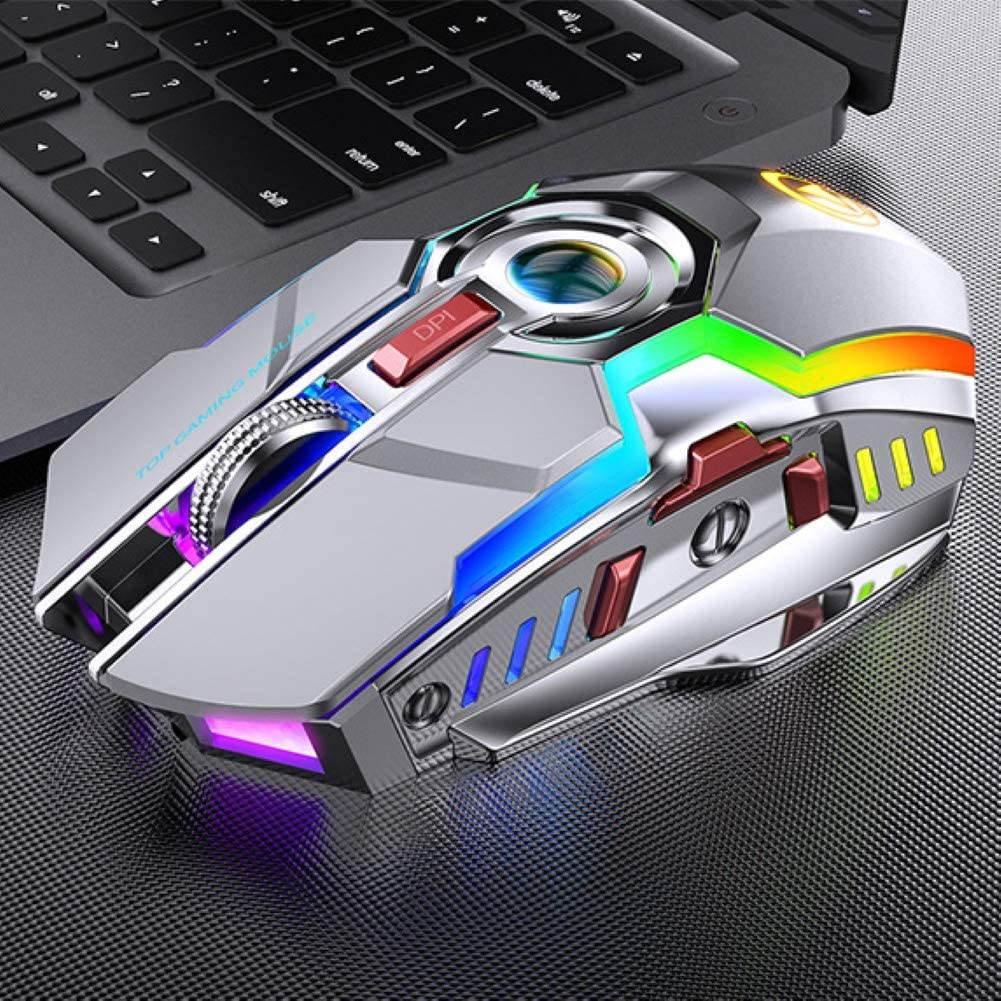 CUUWE Wireless Gaming Mouse2.4G, A5 Ergonomic RGB Backlit 7 Buttons 1600DPI Rechargeable Silent Cordless Mouse for PC Laptop