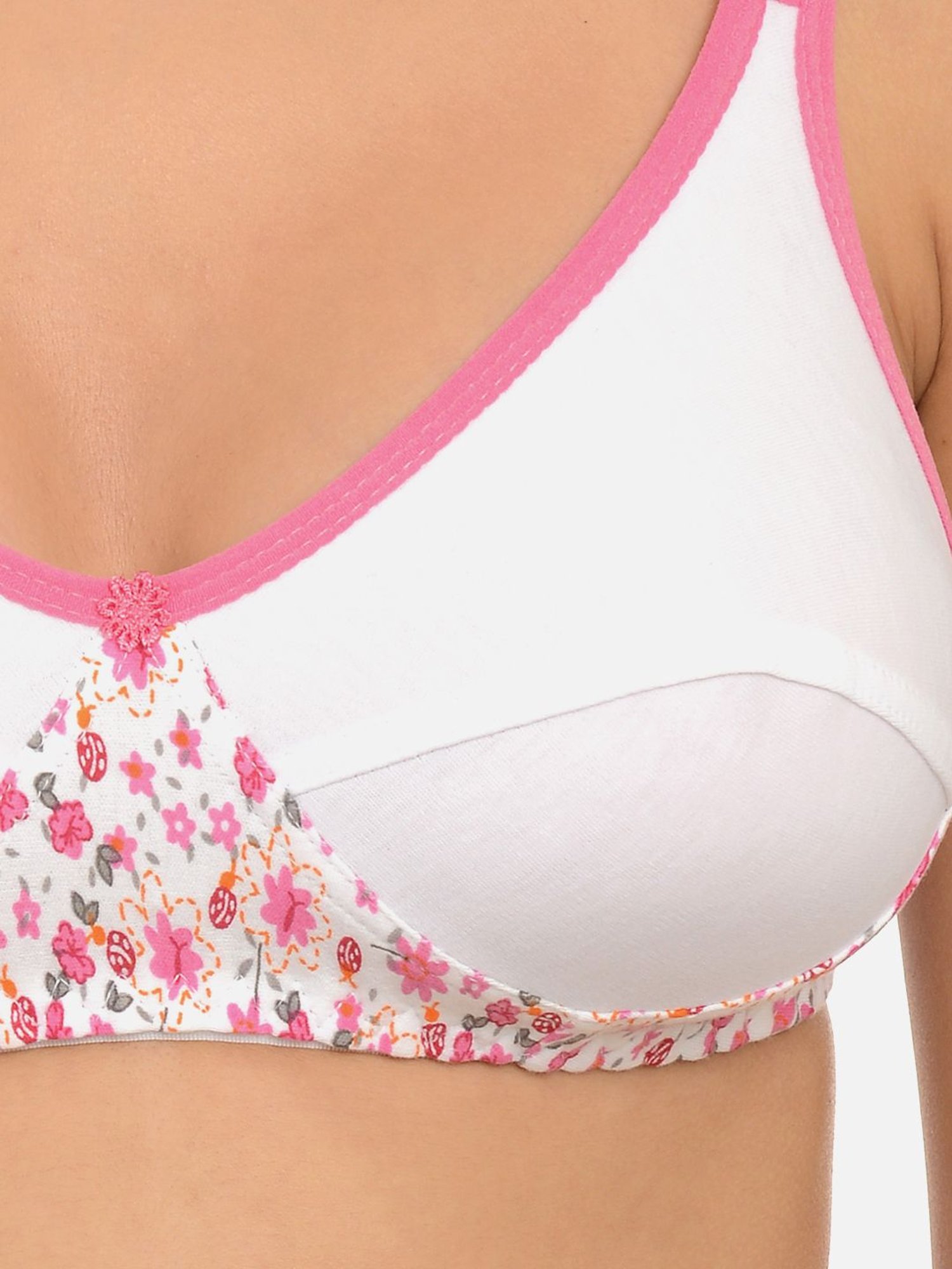 Mod & Shy Pink & White Non Wired Non Padded Full Coverage Bra