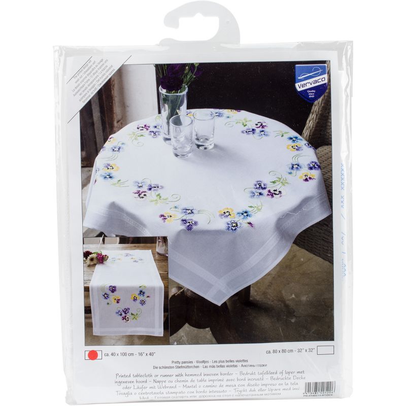 Vervaco Stamped Table Runner Embroidery Kit 16"X40"-Pretty Pansies