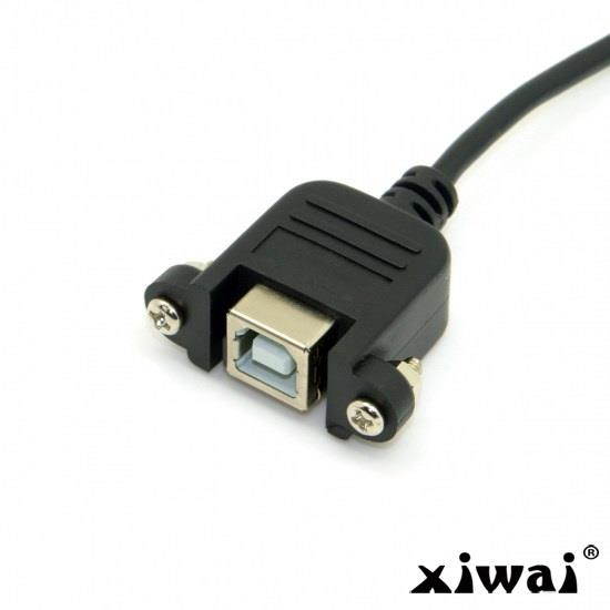 Xiwai Right angled USB B Male to Female extension cable with screws for Panel Mount 1m