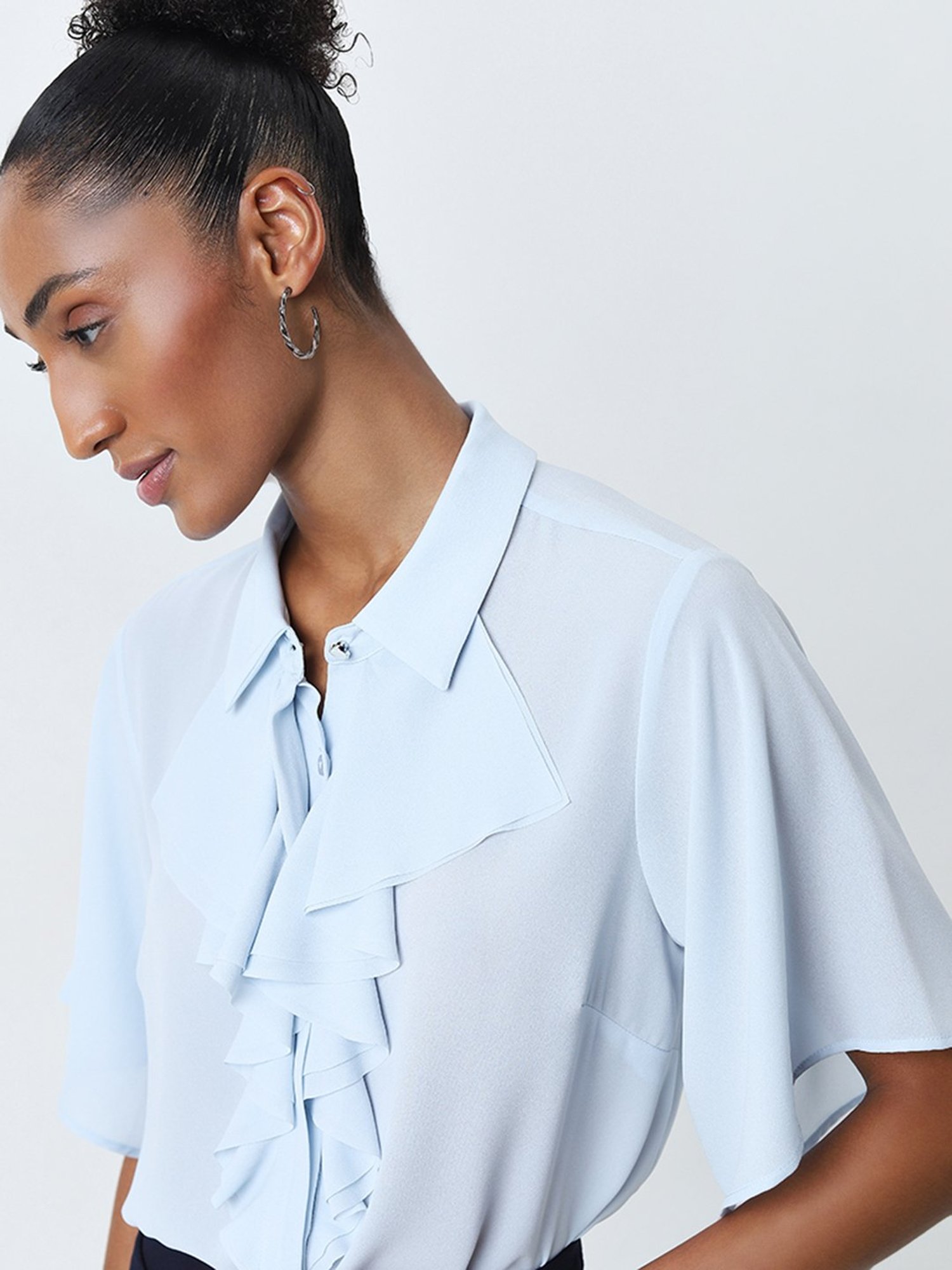 Wardrobe by Westside Light Blue Ruffle-Detailed Top