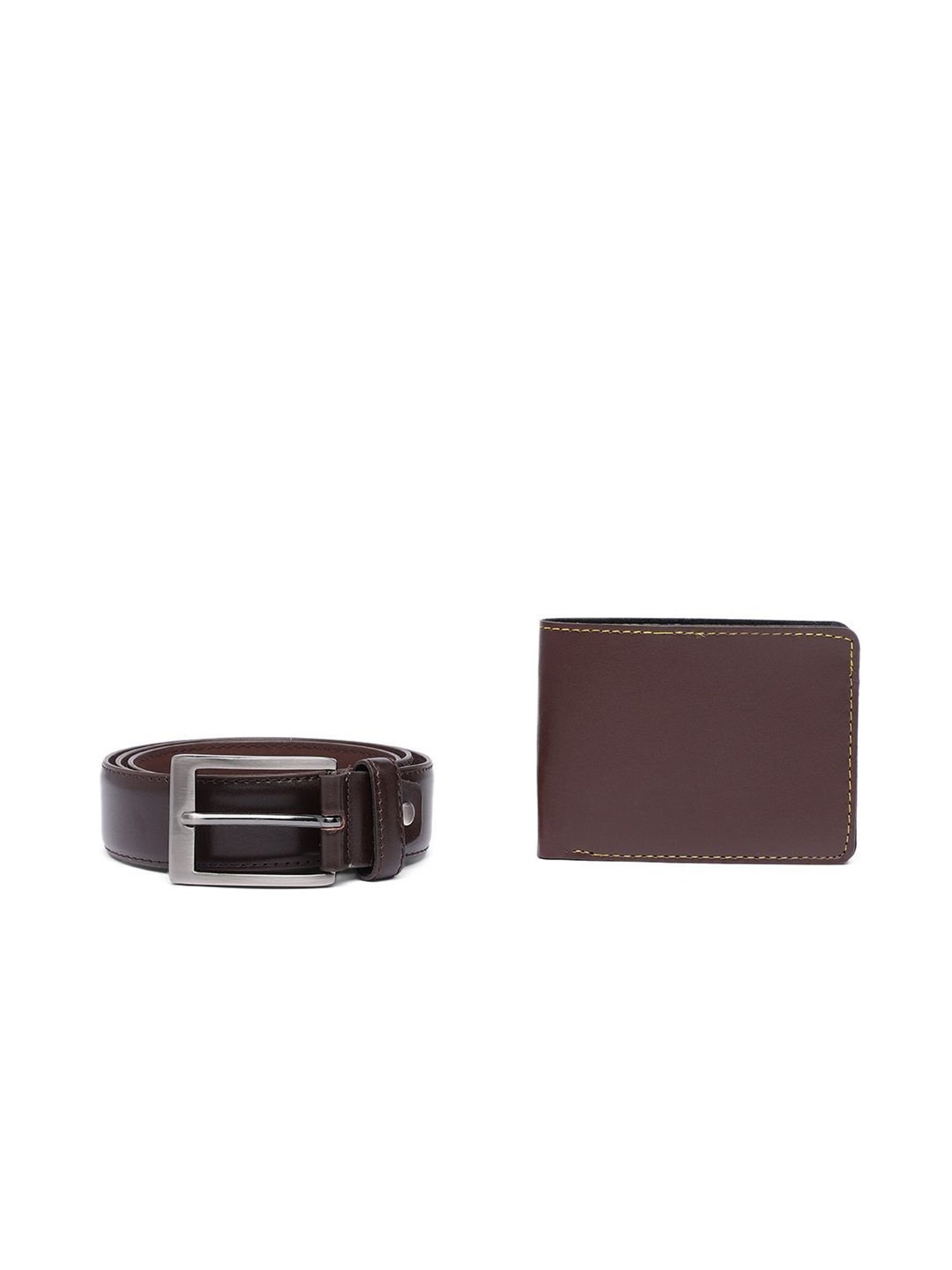 Crusset Brown Formal Belt & Bi-Fold Wallet Combo Set for Men