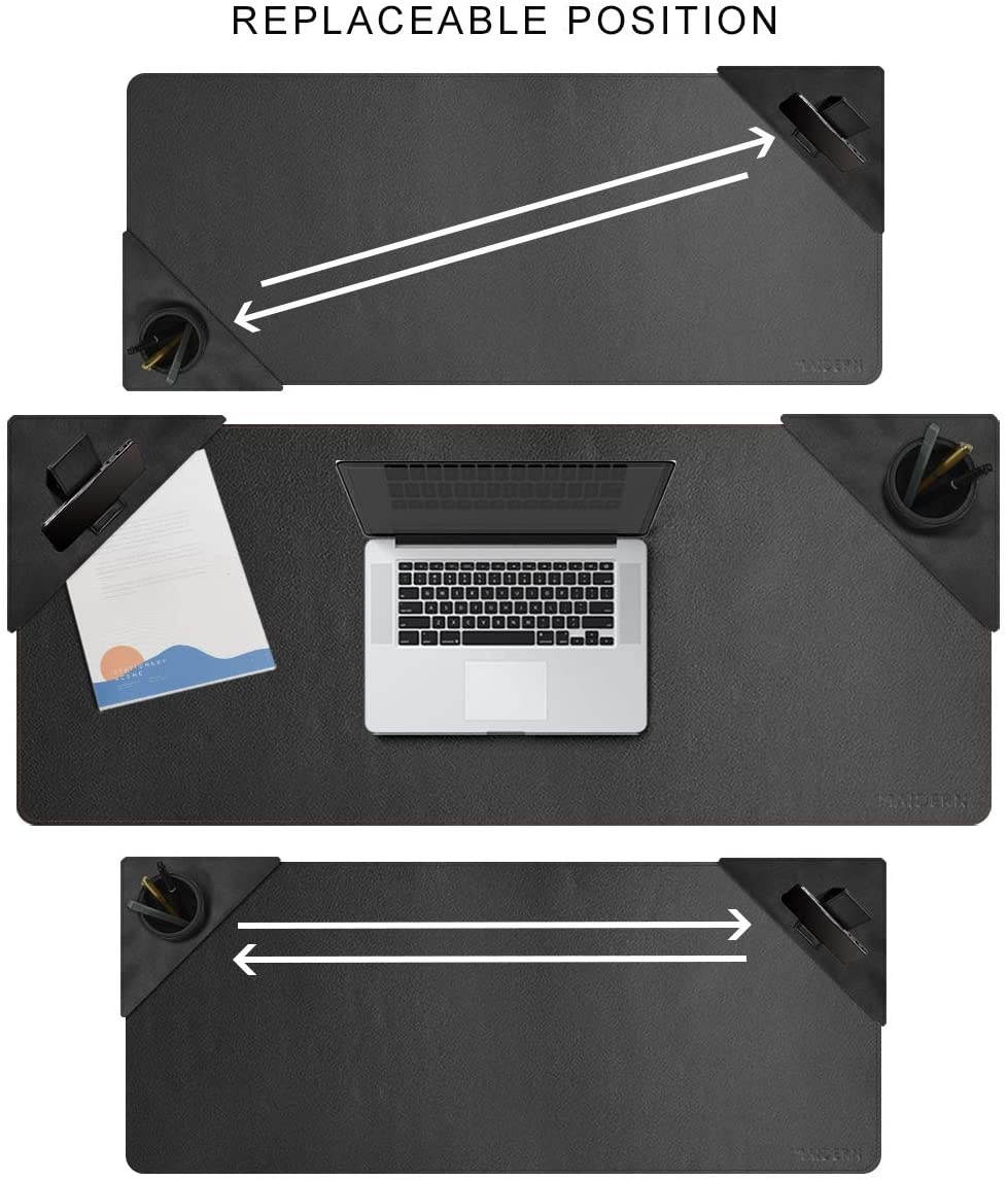 Leather Desk Pad - 47.2 x 19.6 Inch Desk Mat Accessories for Women Men Desk Protector Extended Mouse Pad for Office/Home with Pen Holder and Cell Phone Stand (Black)