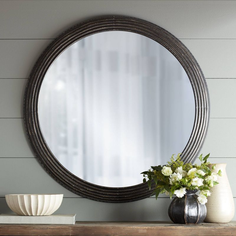 Uttermost Quentin Black 34" Round Metal Framed Wall Mirror