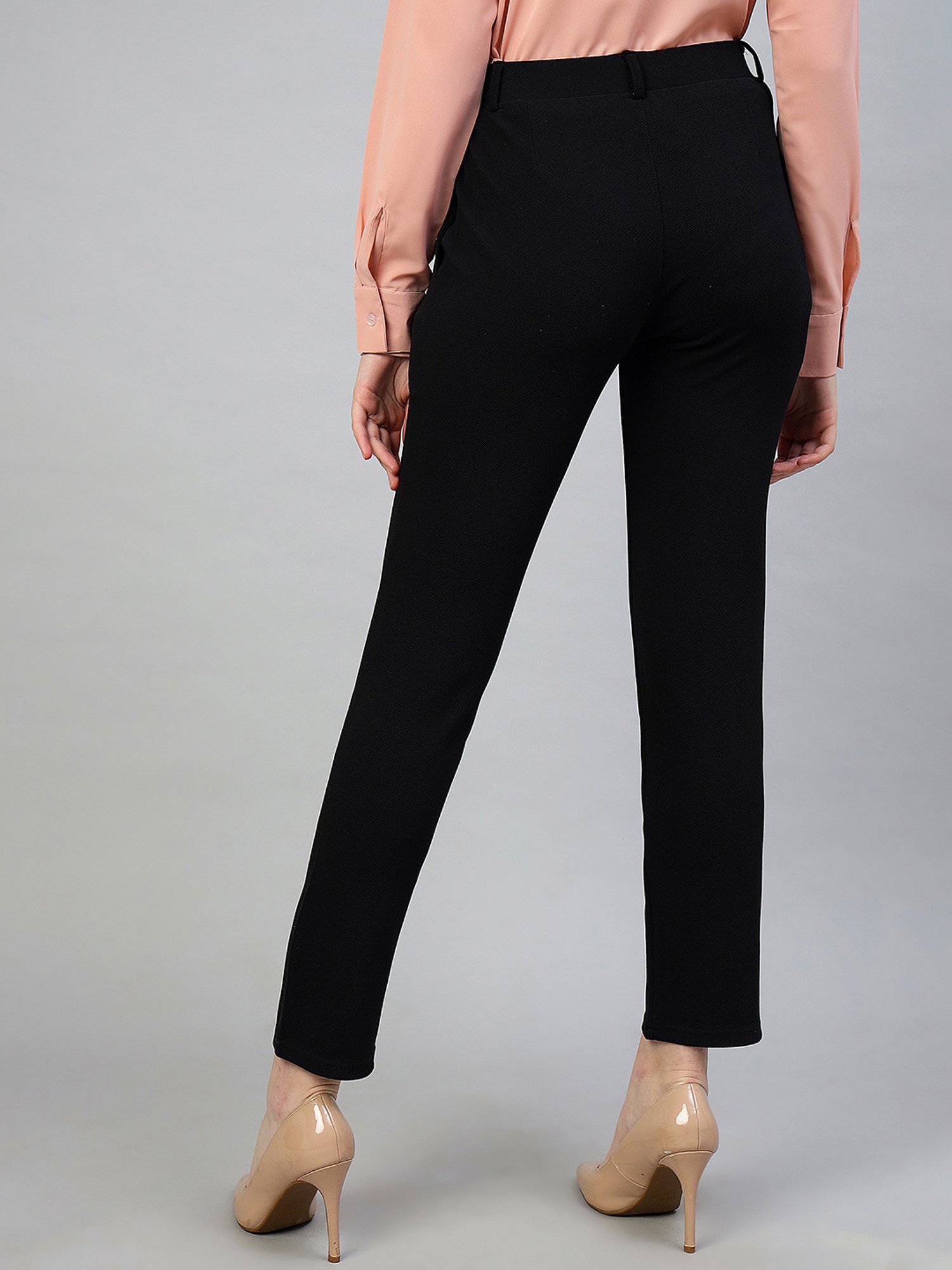 FITHUB Black Slim Fit High Rise Trousers