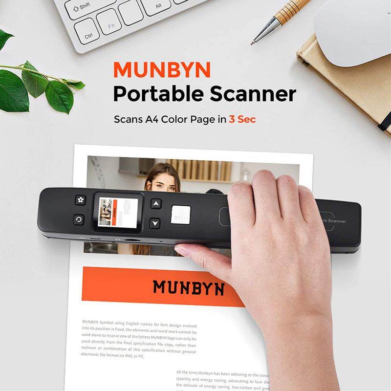 Handheld Wand Portable Scanners for Document, Receipts, Old Pictures Built-in WiFi, 1050/600/300 DPI Resolution, Scan A4 Color Page in 3sec, Photo Scanner for Laptop, Mac, iOS, Android, Windows