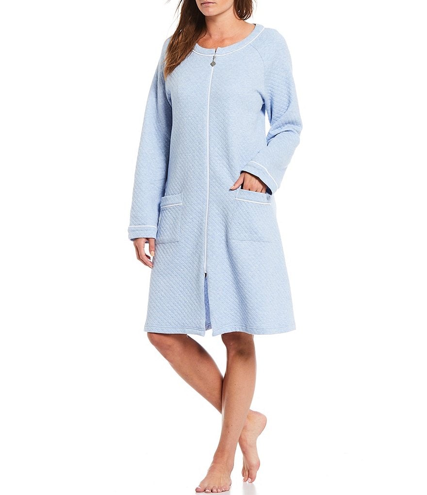 Eileen West Solid Diamond Quilted Knit Zip Front Robe