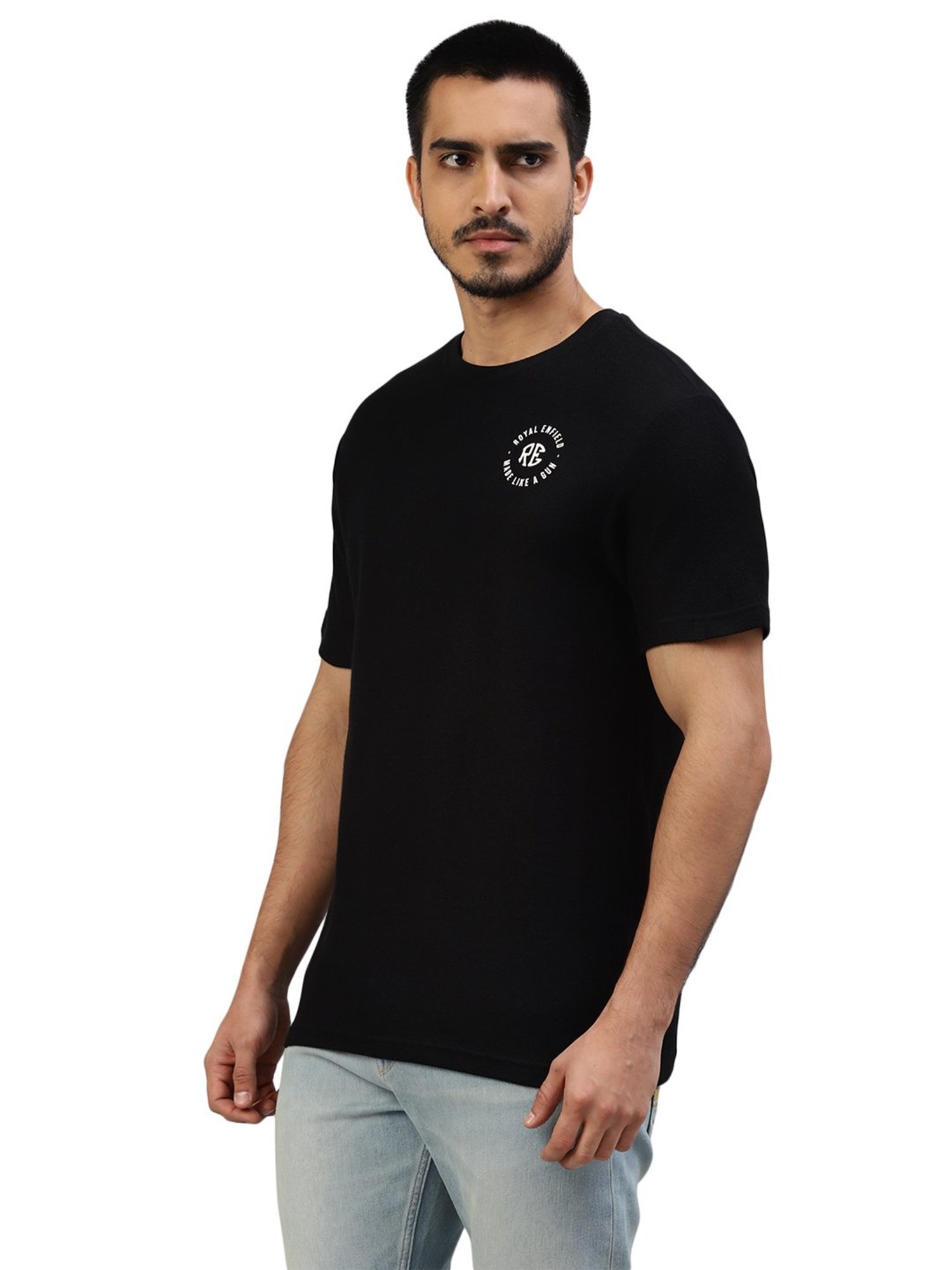 Royal Enfield MLG Classic Black Regular Fit Logo Print Crew T-Shirt