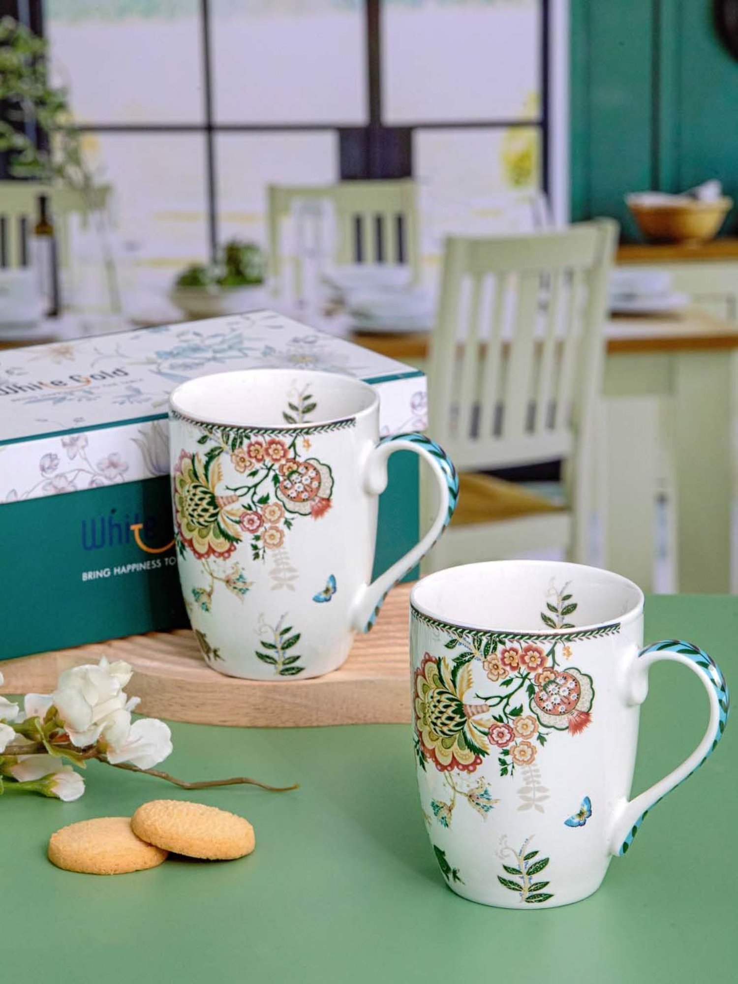 White Gold White Porcelain Large Coffee Mug (0.32 L) - Set of 2