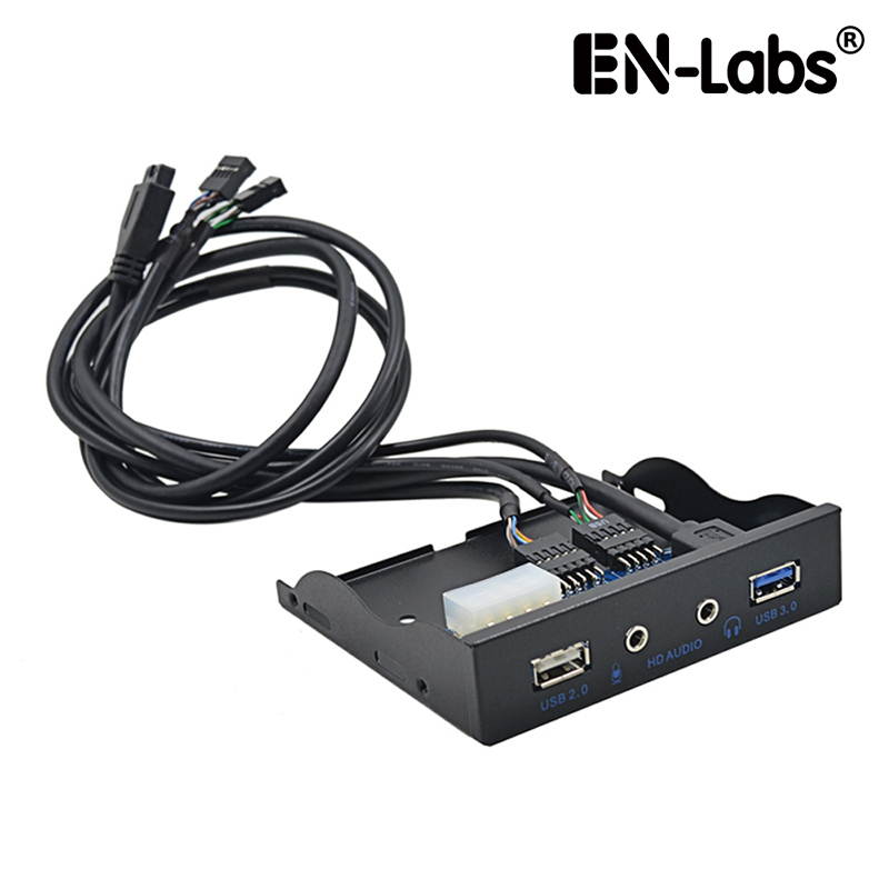 EnLabs FP35U2U3AM USB 3.0+USB 2.0 USB Hub PC Case 3.5 inch Front Panel w/ HD Audio Output & Microphone,2ft USB 9pin to 2x USB 2.0 Splitter w/ Stereo Audio Mic