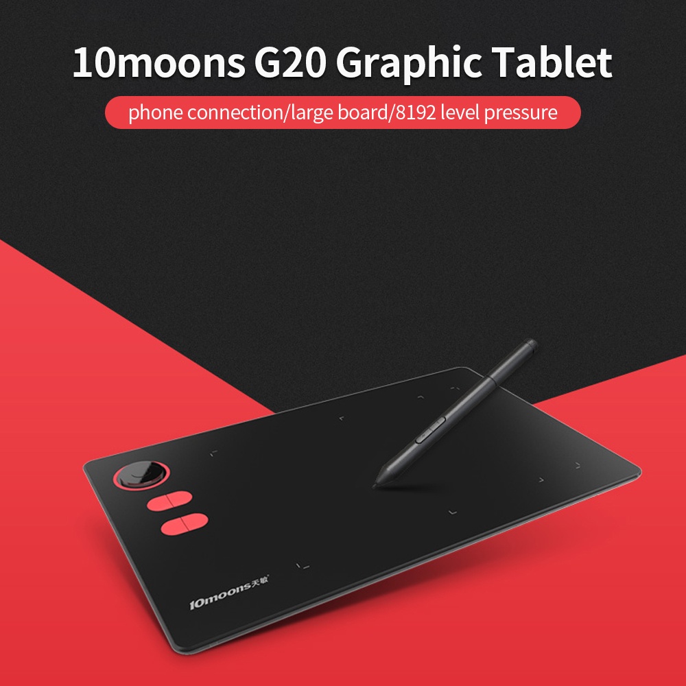 10moons G20 Graphic Tablet 21.4*14.4cm Large Board Exclusive Phone Painting Area with 8192 Levels Pressure Passive Pen 5080 LPI