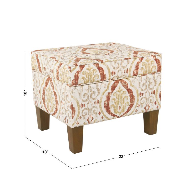 Square Storage Ottoman Burnt Orange/Cream Medallion - HomePop