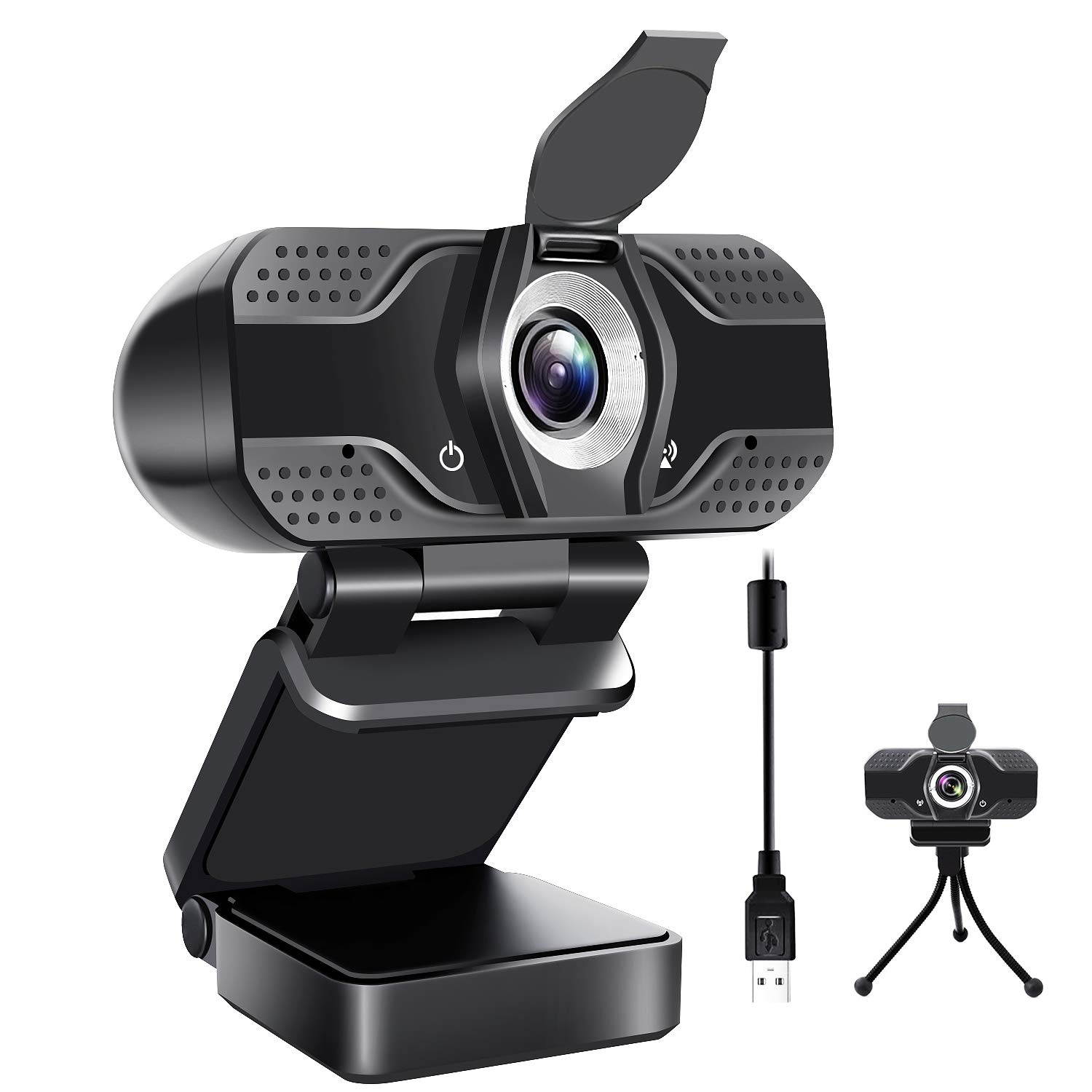 Webcam with Microphone for Desktop, Full HD 1080P Web Camera with Privacy Cover and Tripod, Plug and Play USB Computer Web Cam for Video Calling Gaming Recording Conferencing