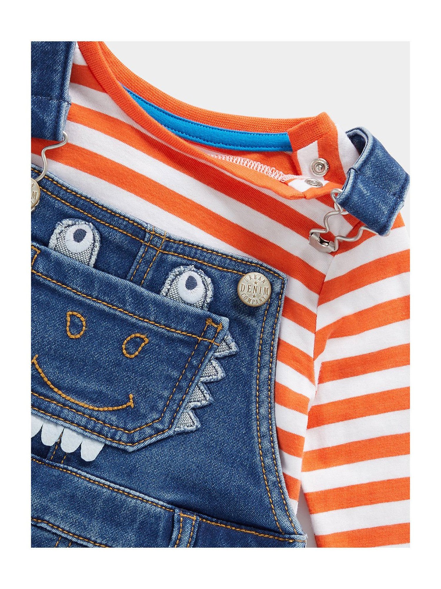 Mothercare Kids Multicolor Striped Full Sleeves T-Shirt with Dungree