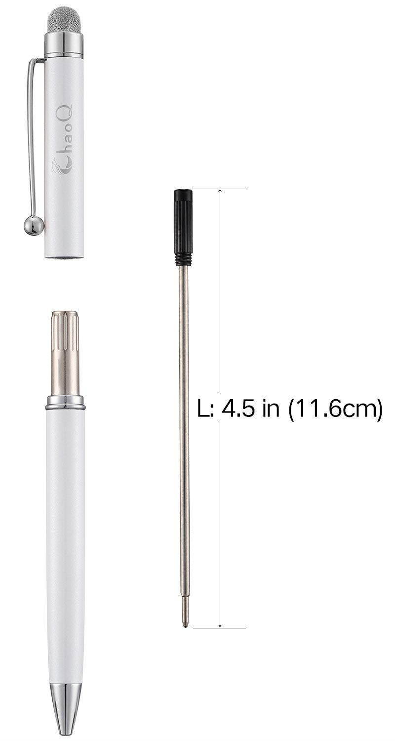 CHAOQ Stylus Pens, 2 Pcs Mesh Fiber Tip Stylus & Ballpoint Pen (Black Ink) for Universal Touchscreen Devices, Tablets, iPad, iPhone 7, 7 Plus, iPod, Samsung + 6 Replacement Mesh Fiber Tips - Black