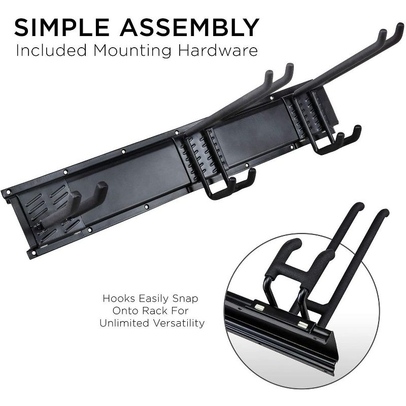 Tool Storage Rack, 8 Piece Garage Organizer, Metal, Wall mounted, Holder for Broom, Mop, Rake Shovel & Tools, By Right-Hand Storage Solution