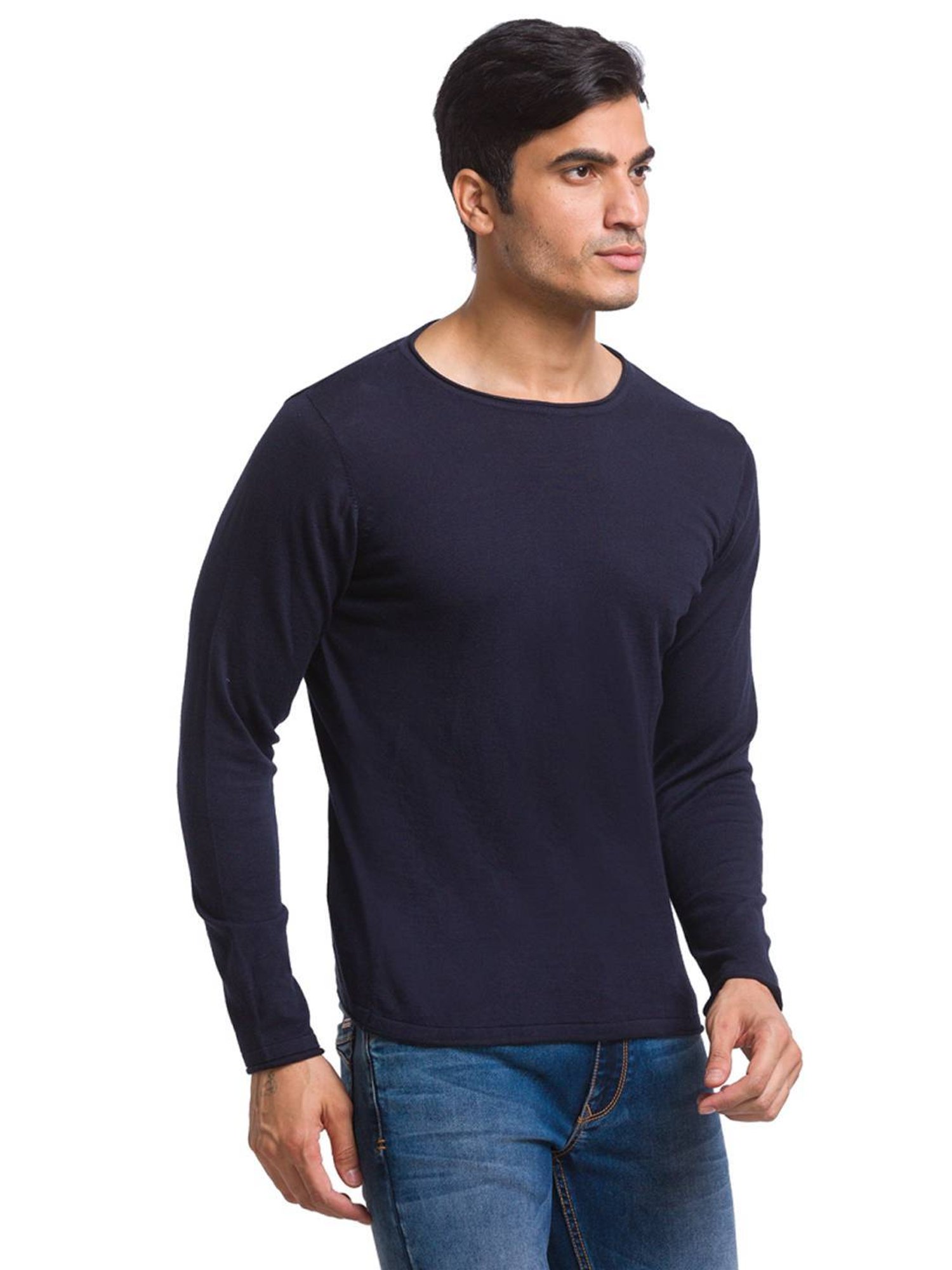 Parx Blue Cotton Regular Fit Sweaters