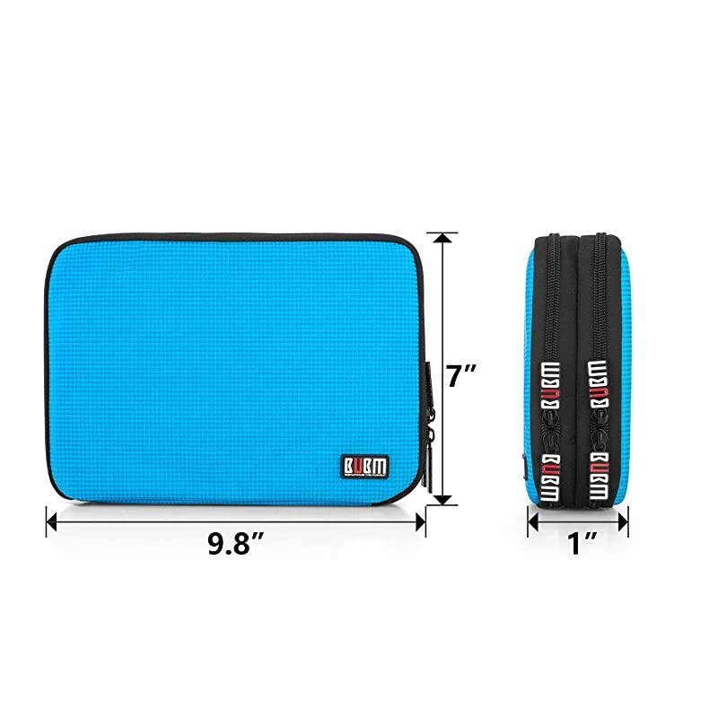 Double Layer Electronic Accessories Organizer Travel Gadget Bag for Cables USB Flash Drive Plug and More Perfect Size Fits for iPad Mini Medium Blue