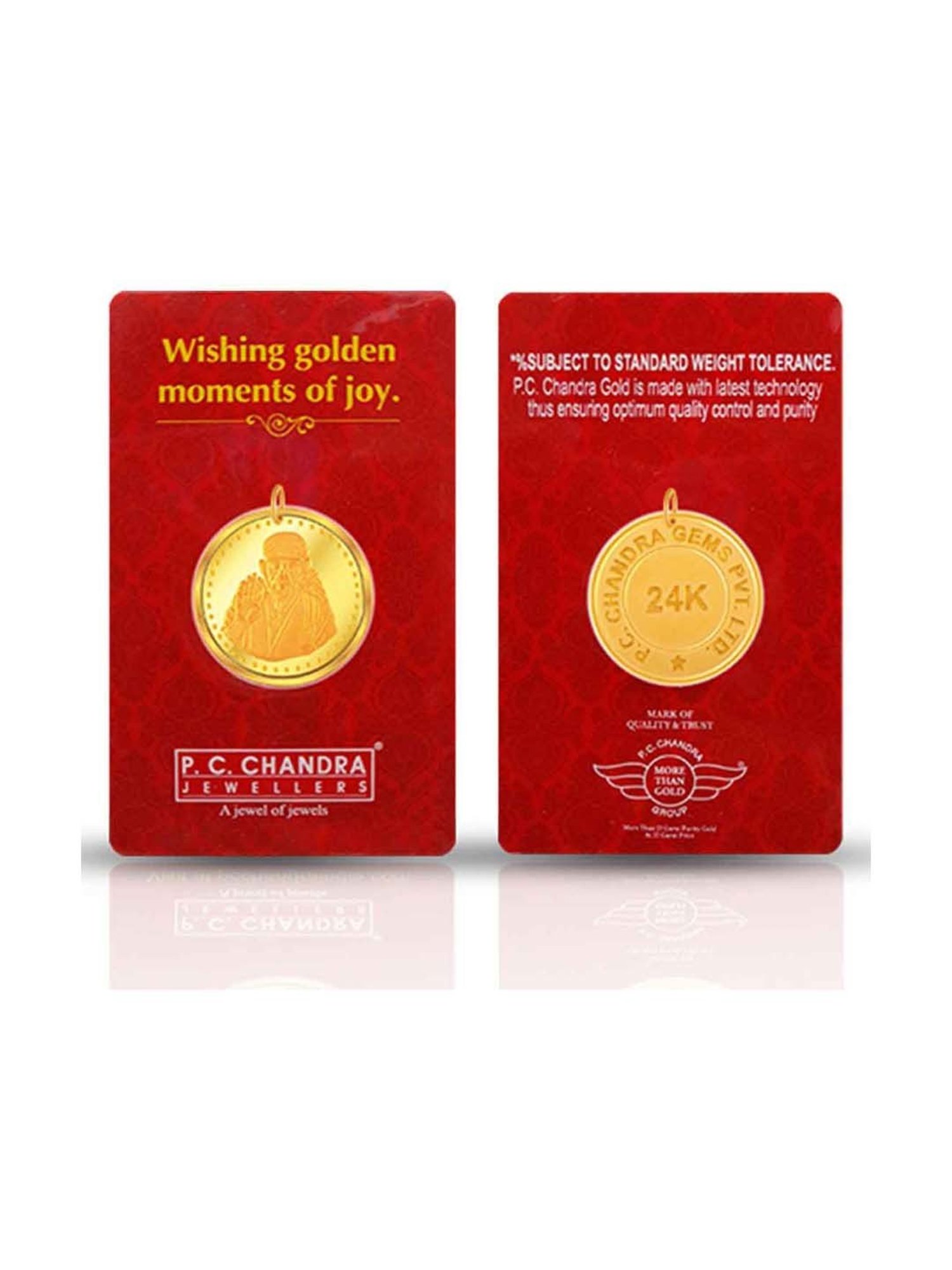 P.C. Chandra Jewellers 24k (999) 10gm Yellow Gold Sai Baba Coin Pendant