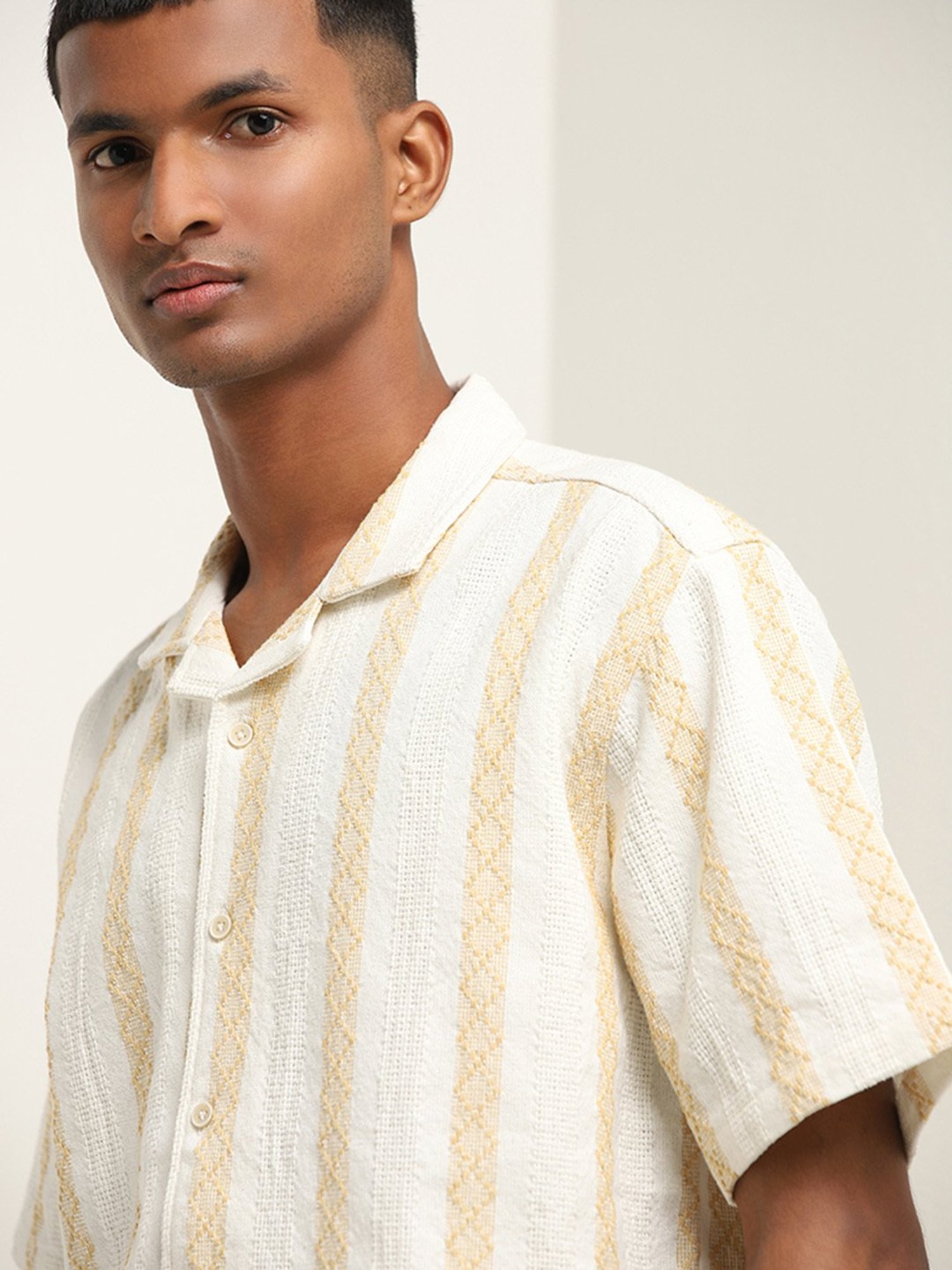 ETA by Westside Yellow Textured Relaxed Fit Shirt
