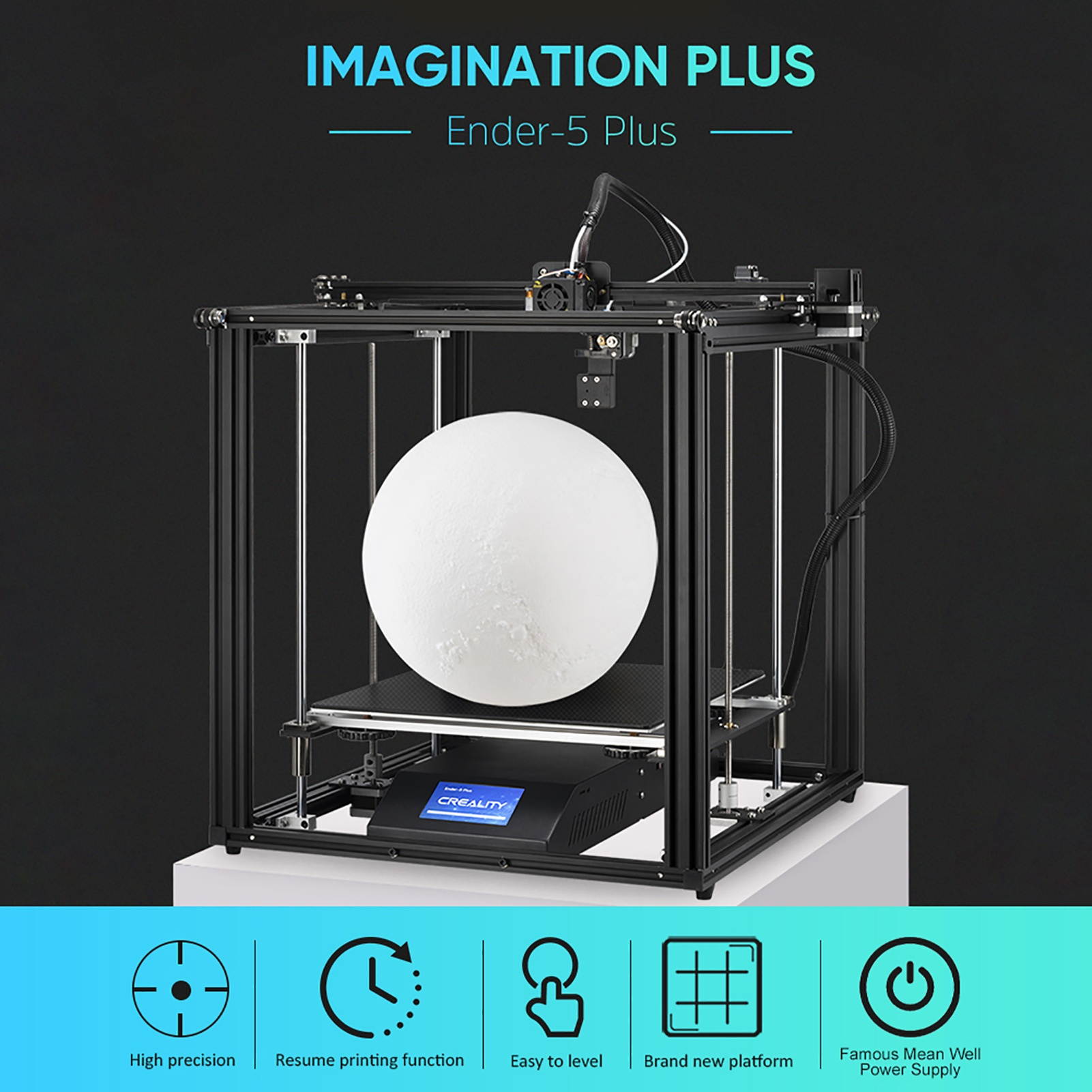 Creality Ender 5 Plus 3D Printer with BL Touch, Tempered Glass Plate and Touch Color Screen, Large Build Volumn 350X350X400mm