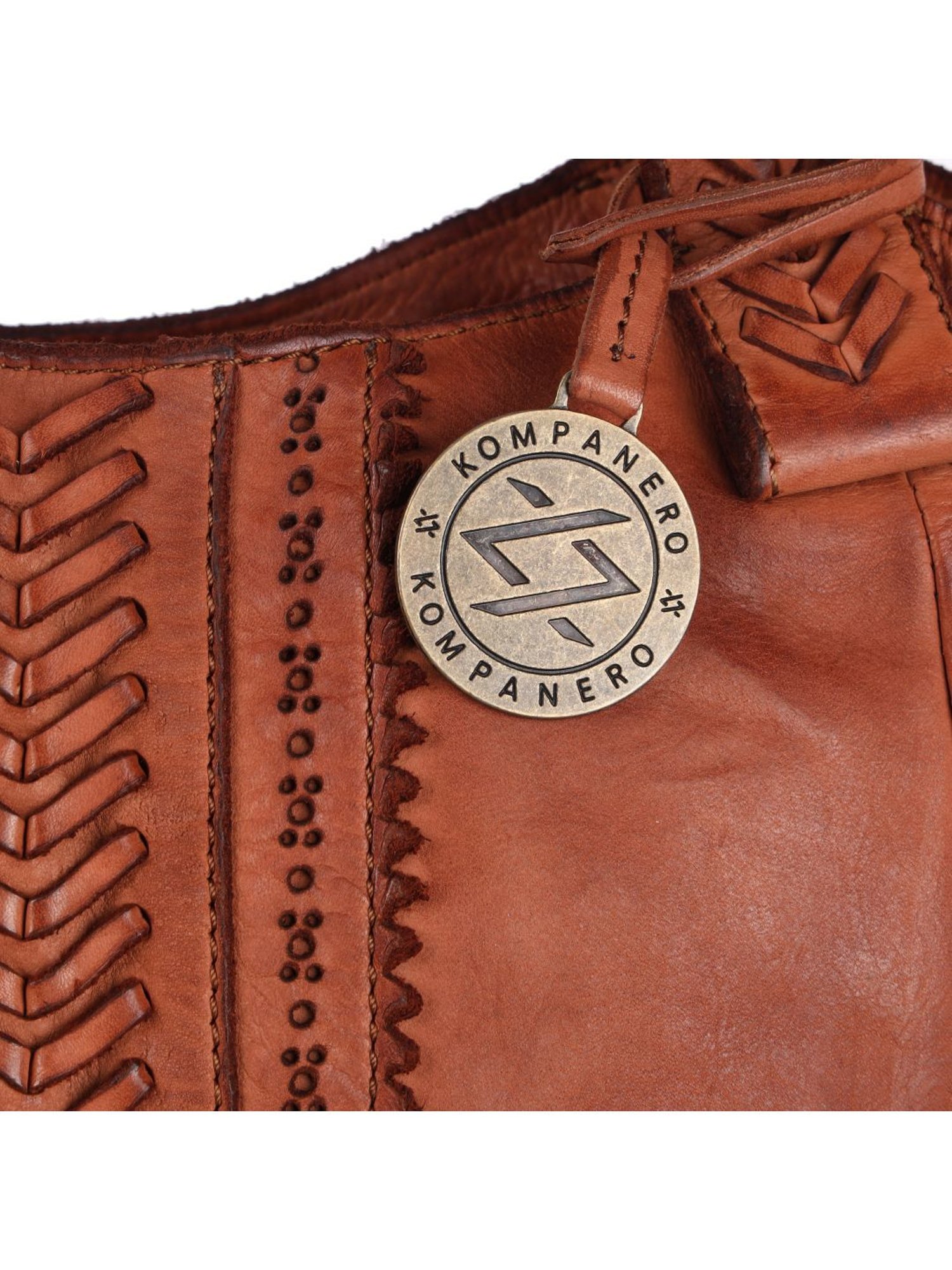 KOMPANERO Madison Cognac Textured Large Shoulder Handbag