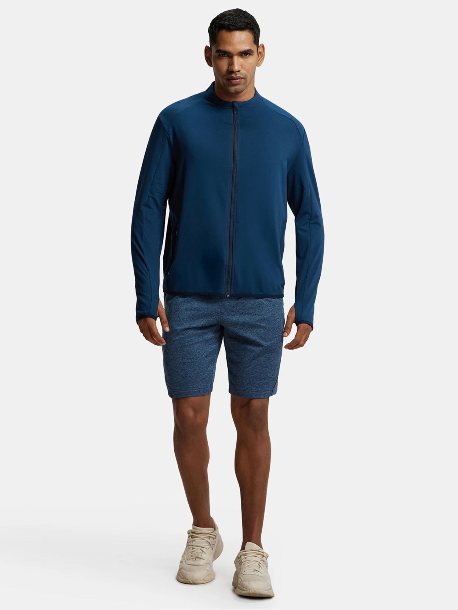 Jockey SP17 Teal Blue Soft Touch Microfiber Elastane Thumbhole Jacket with Stay Dry Treatment