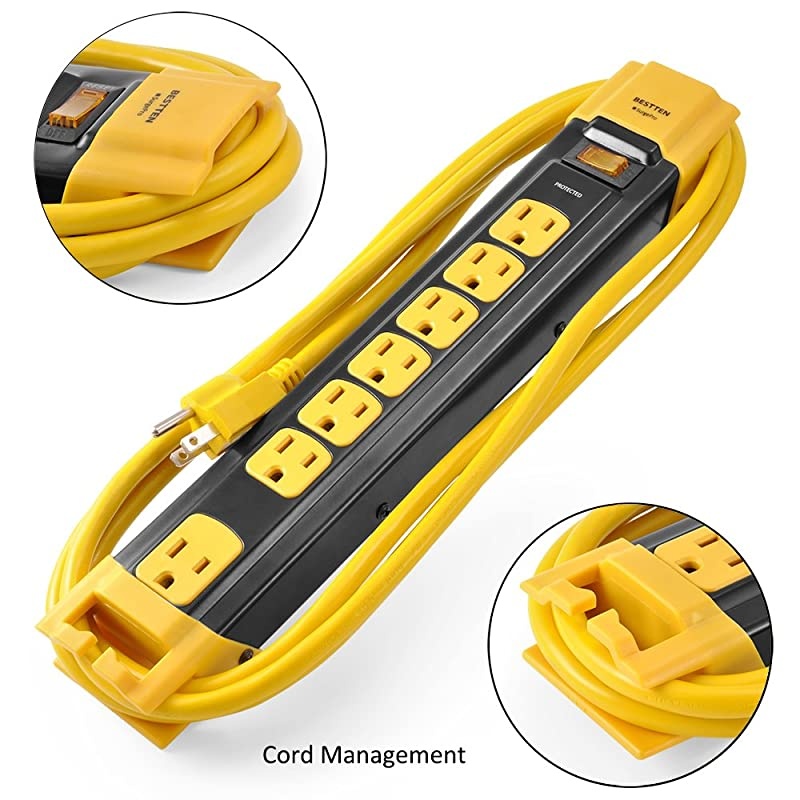 7 Outlet Heavy Duty Metal Surge Protector Power Strip with Cord Management 9Foot Cord ETL Certified Yellow
