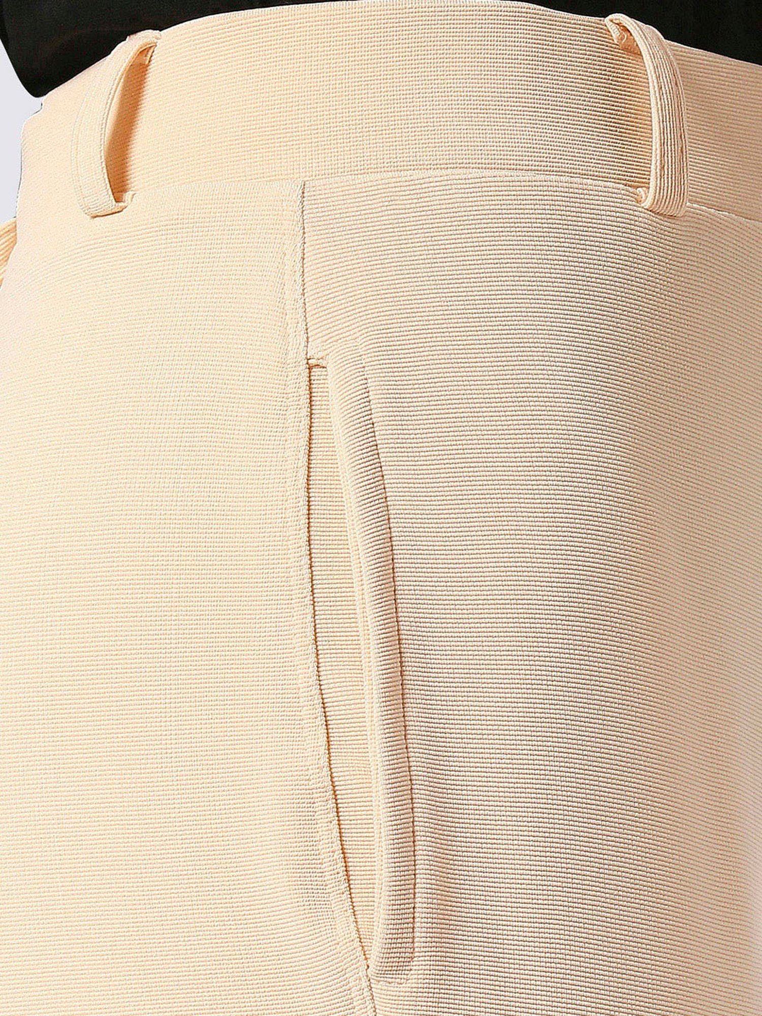 FITHUB Cream Regular Fit High Rise Trousers