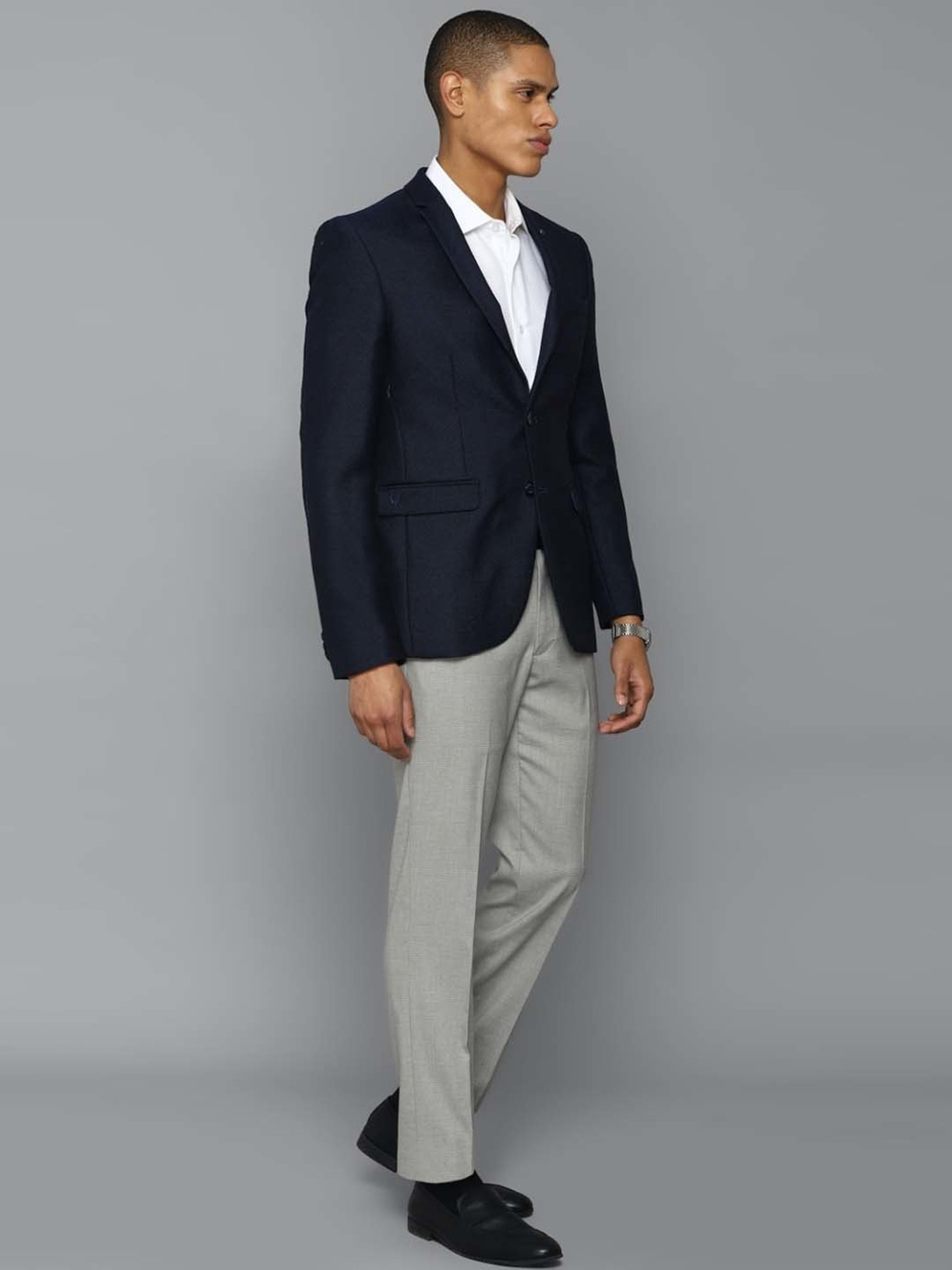 Allen Solly Navy Slim Fit Texture Blazer