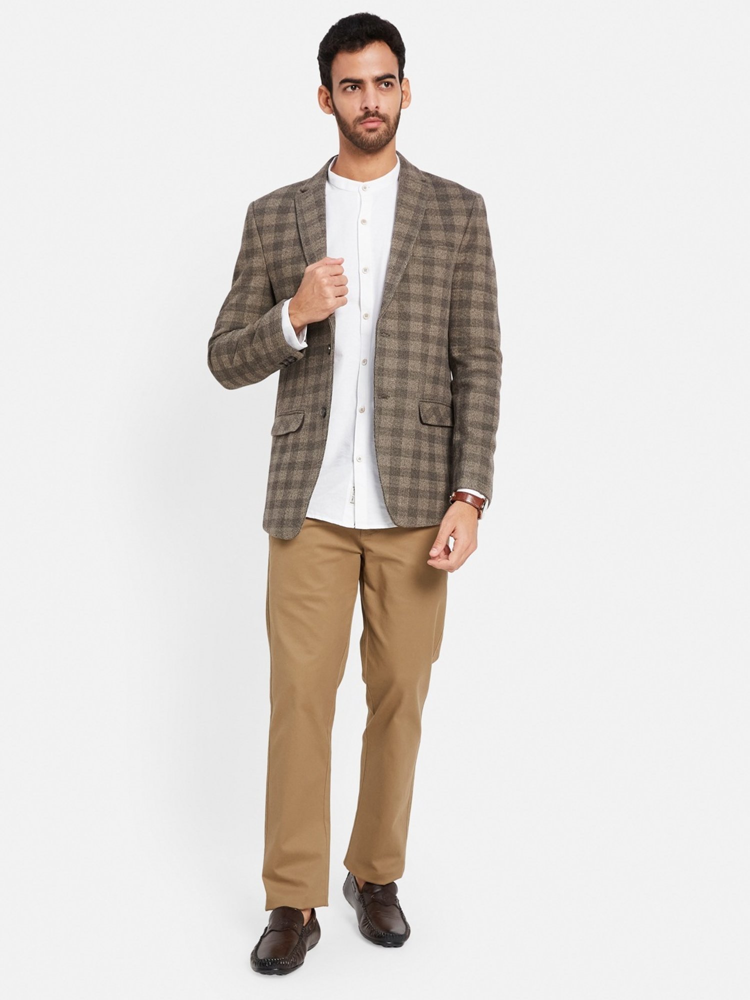 METTLE Grey Regular Fit Checks Blazer